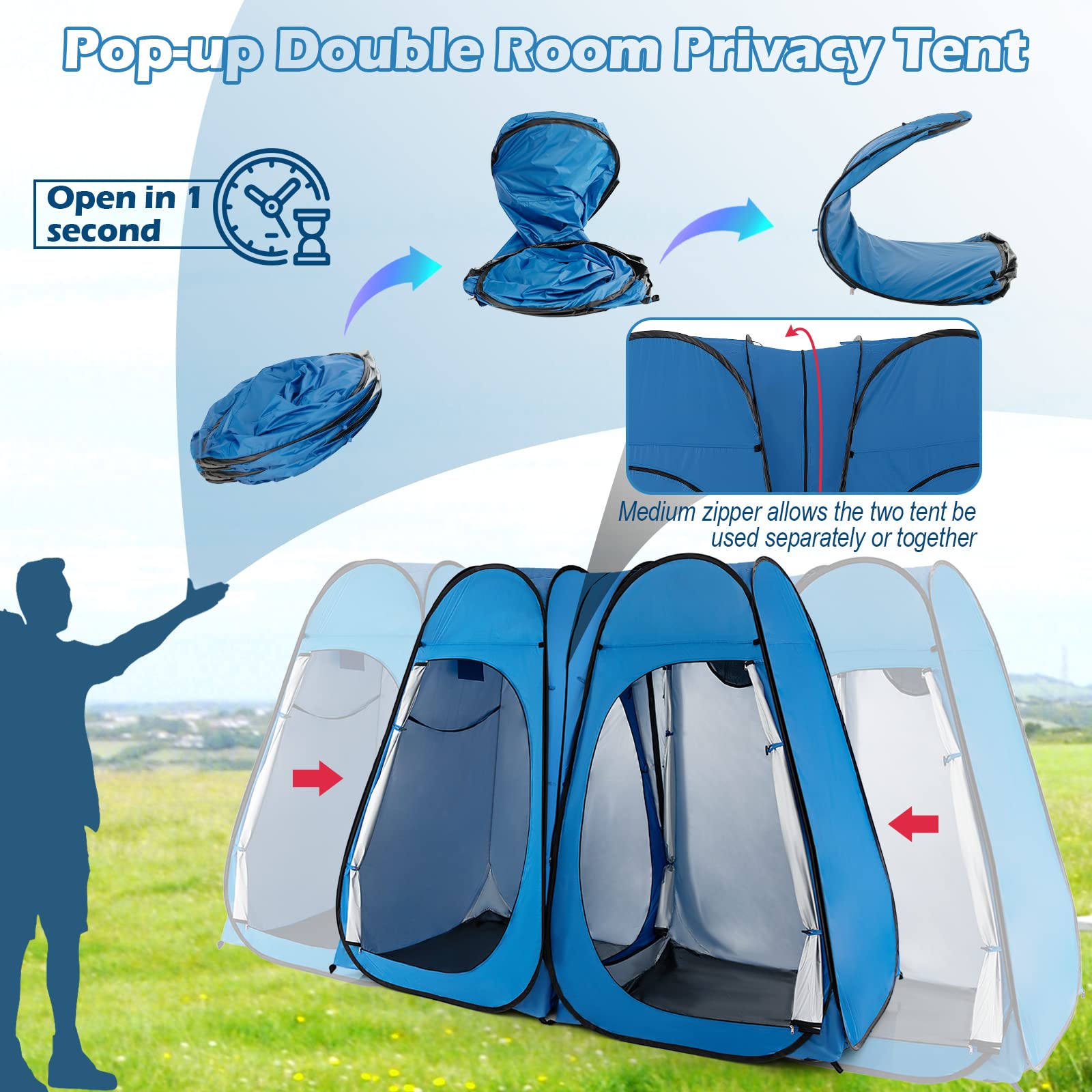 Goplus Pop Up Shower Tent - 7.5FT Portable Privacy Changing Tent with Window, Hanging Clothesline & Carry Bag | 2 Room Design with Ground Stake & Wind Rope | Ideal for Camping, Beach, Outdoor Shower & Changing Room