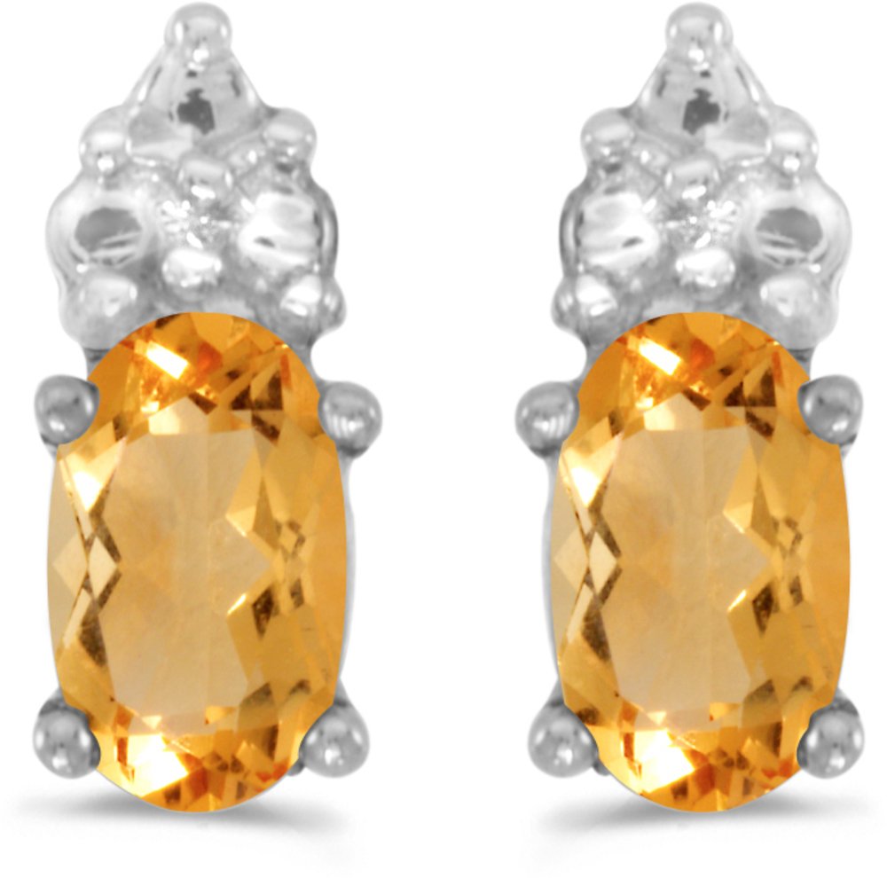 14K White Gold Oval Citrine Stud Earrings for Women - Elegant Dainty Jewelry for Everyday Wear & Special Occasions