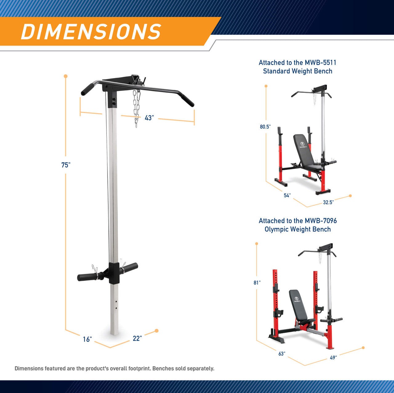 Lat Tower Accessory for MWB 5511 & MWB 7096 | ACC 8048LT | Perfect for Home Gym & Commercial Fitness Equipment