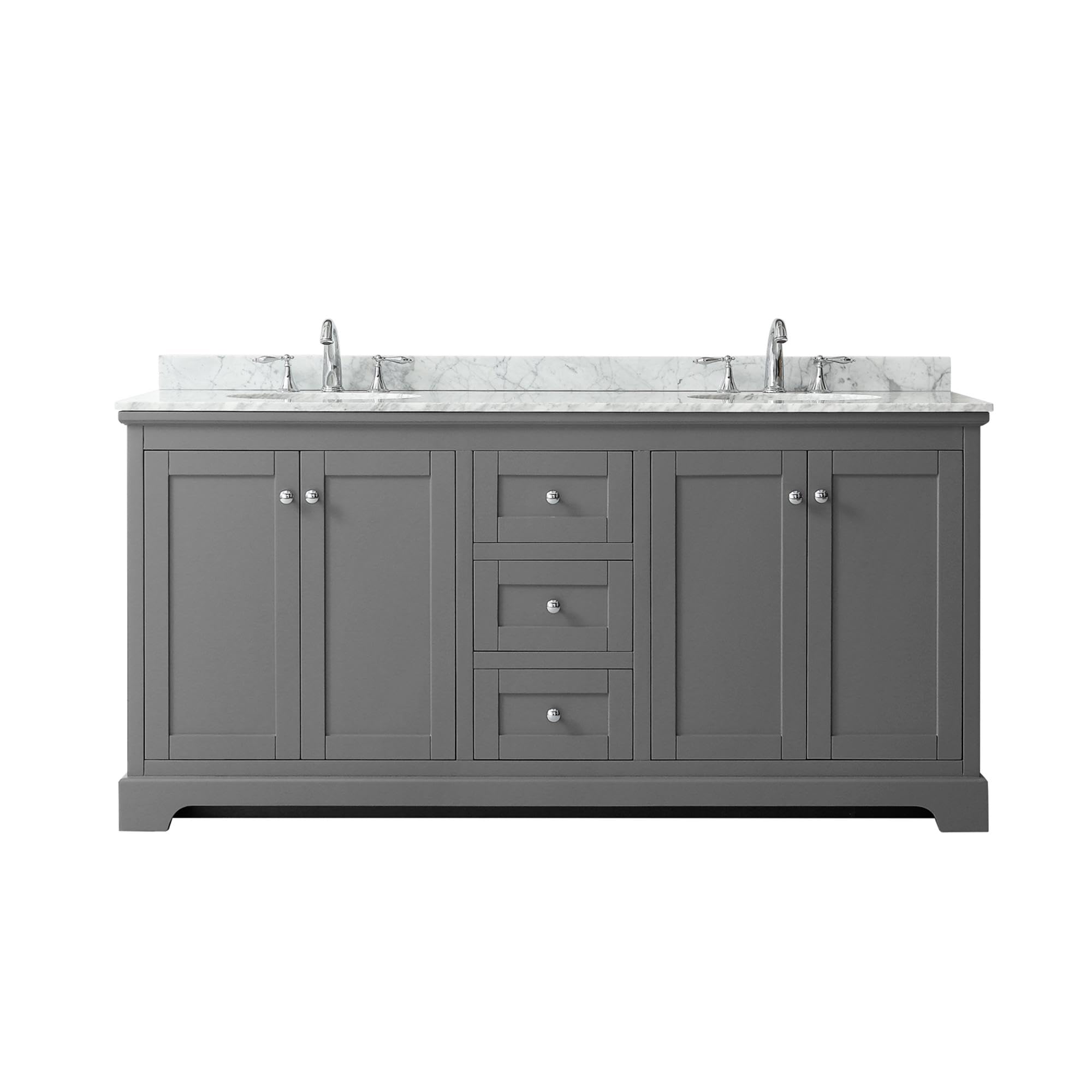 Wyndham Collection Avery 72 Inch Double Bathroom Vanity - Dark Gray with White Carrara Marble Countertop & Undermount Oval Sinks | Perfect for Master Bathroom Renovation and Modern Home Decor