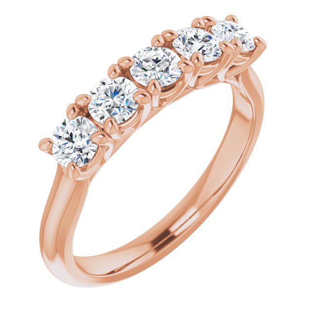 0.85 Carat Round Cut Diamond Wedding Band - 5 Stone Anniversary Ring for Women - Elegant Bridal Jewelry Gift for Wife, Engagement, Proposal & Special Occasions