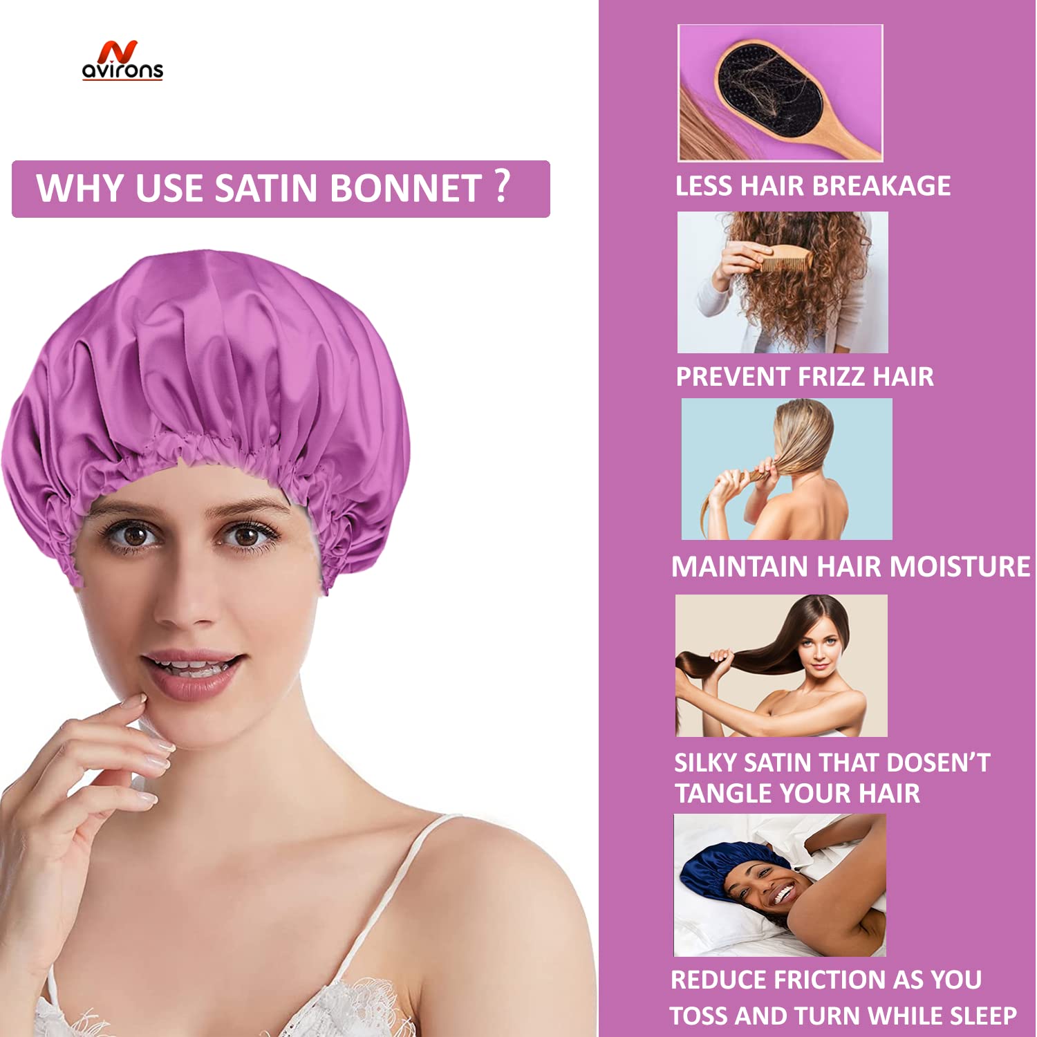 Avirons Reversible Satin Silk Hair Bonnet & Sleep Mask Set - 2-in-1 Blackout Eye Mask & Hair Protection Cap for Nighttime & Travel - Soft Silk Bonnet for Curly, Natural, Braided Hair & Deep Sleep