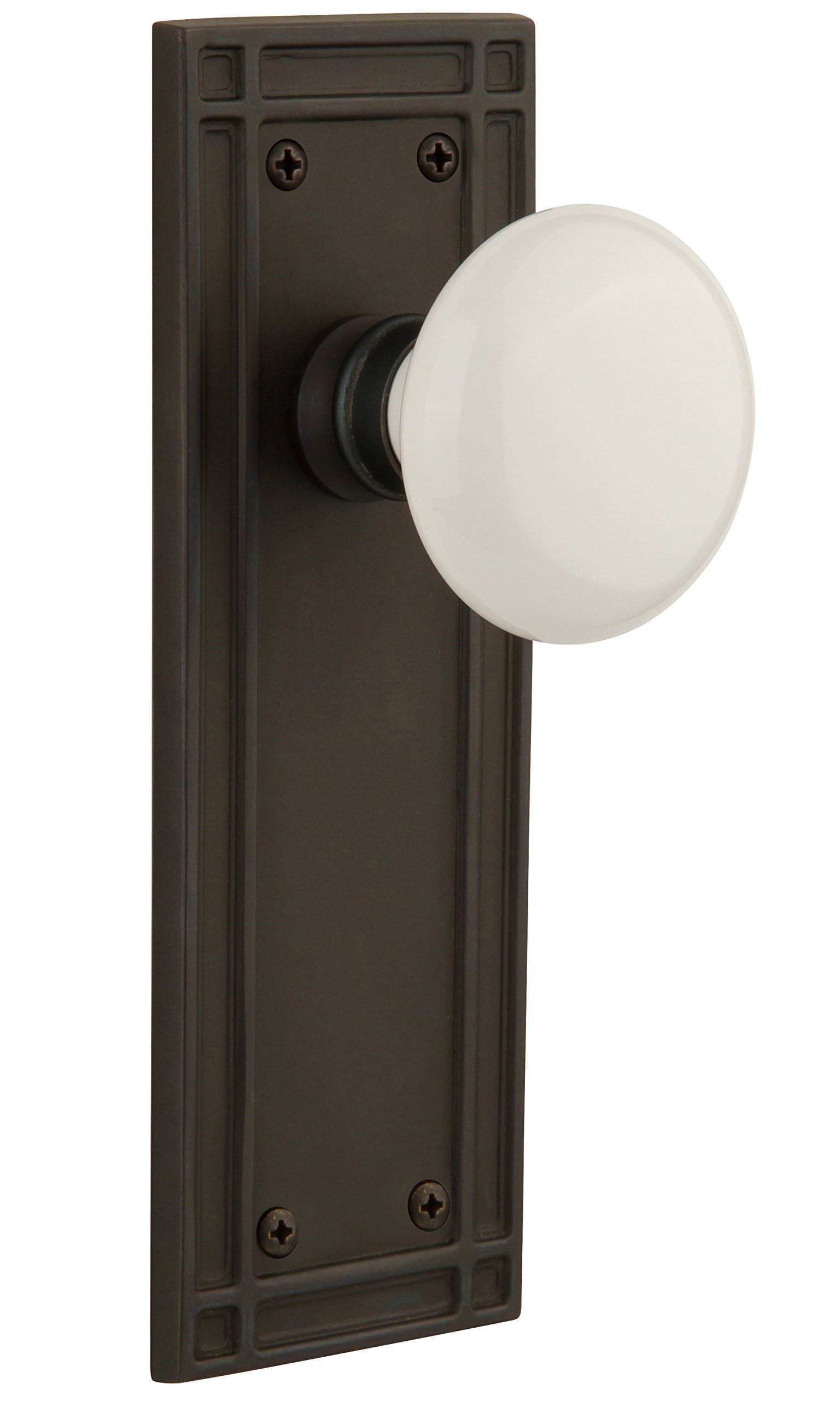 Vintage Mission Style Cabinet Plate with White Porcelain Knob - Double Dummy Design in Oil-Rubbed Bronze Finish | Perfect for Farmhouse, Rustic & Industrial Home Decor (Kitchen, Bathroom, Closet Hardware)