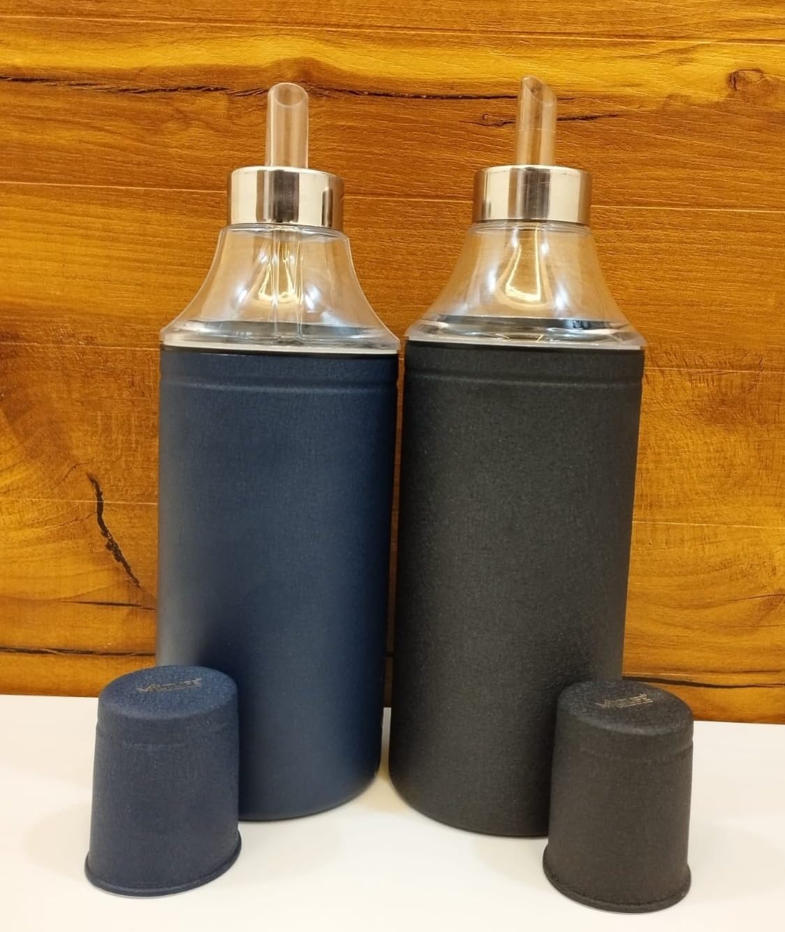 ATROCK 1L Oil Dispenser with Nozzle - 1000ml Stainless Steel Oil Container for Kitchen, Cooking & Salad Dressing (Pack of 2, Blue & Black) - Perfect for Restaurants, Home Chefs & Meal Prep