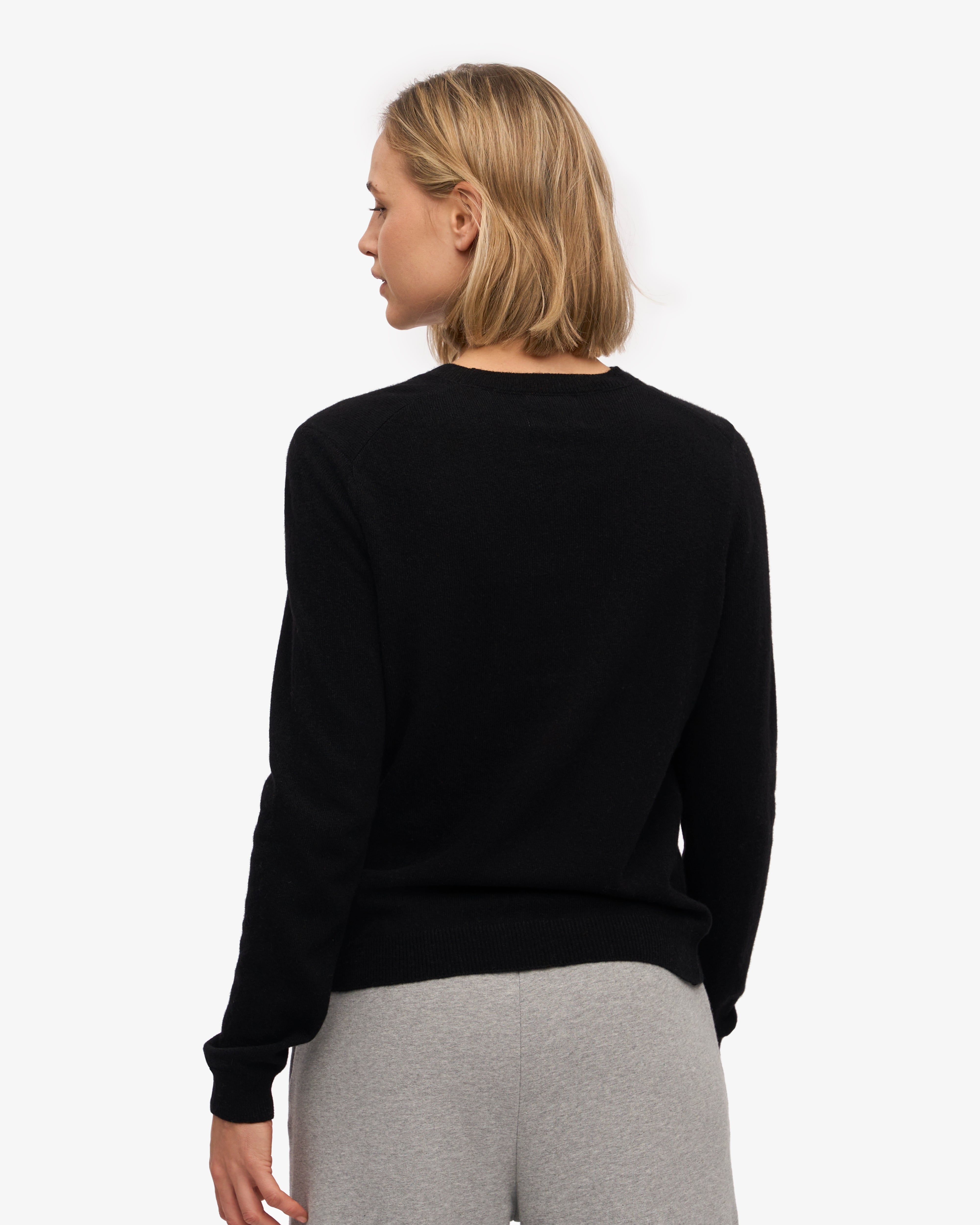 Premium Women's Light Merino Wool Crew Neck Sweater - Deep Black | Soft & Warm Winter Pullover for Casual Wear & Outdoor Activities