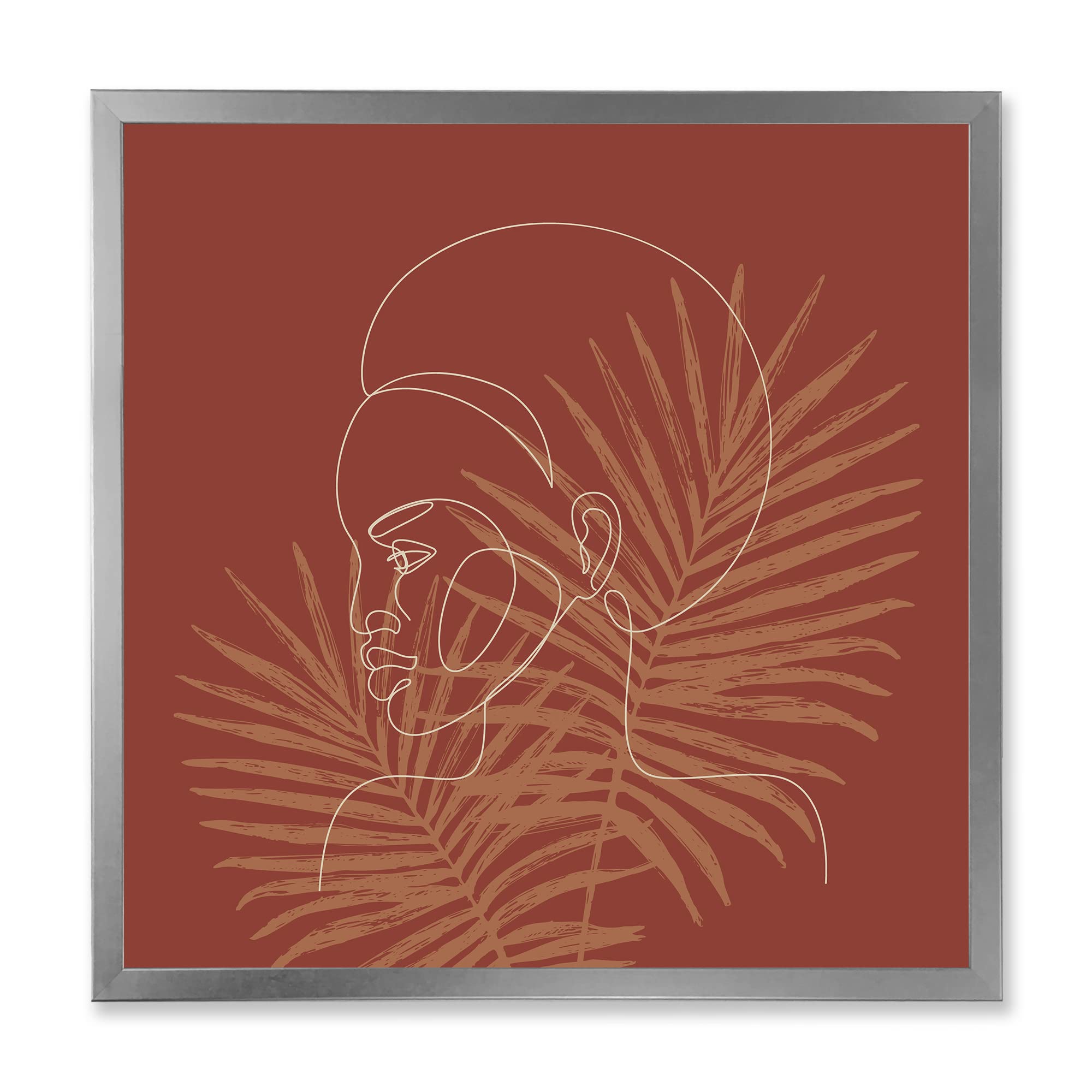 DesignQ Modern Framed Wall Art - Silhouette of African American Girl on Tropical Palm Leaves - Perfect for Living Room, Bedroom & Office Decor
