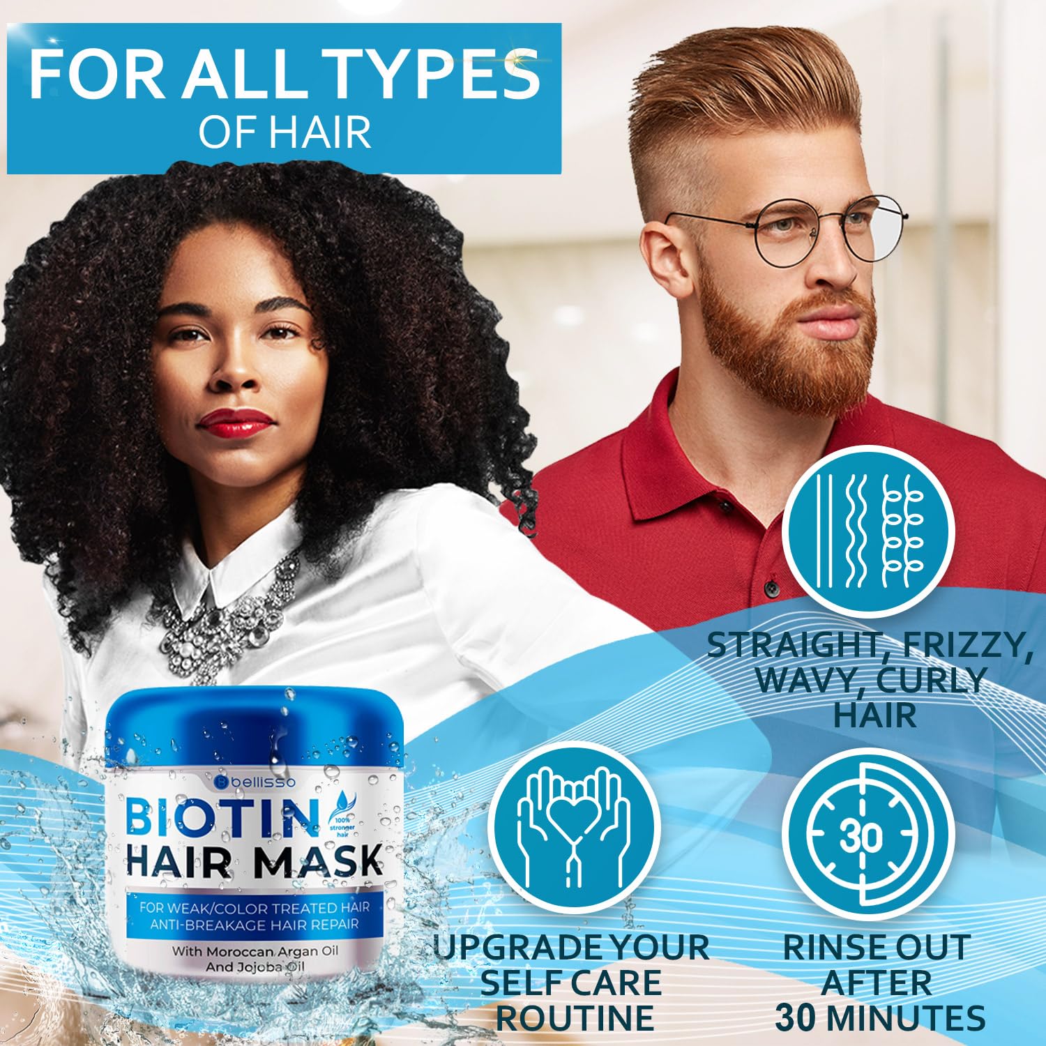 BELLISO Biotin Shampoo & Conditioner Set with Hair Mask - Strengthens & Thickens Hair for Women & Men - Sulfate Free for Daily Use & Hair Growth Treatment