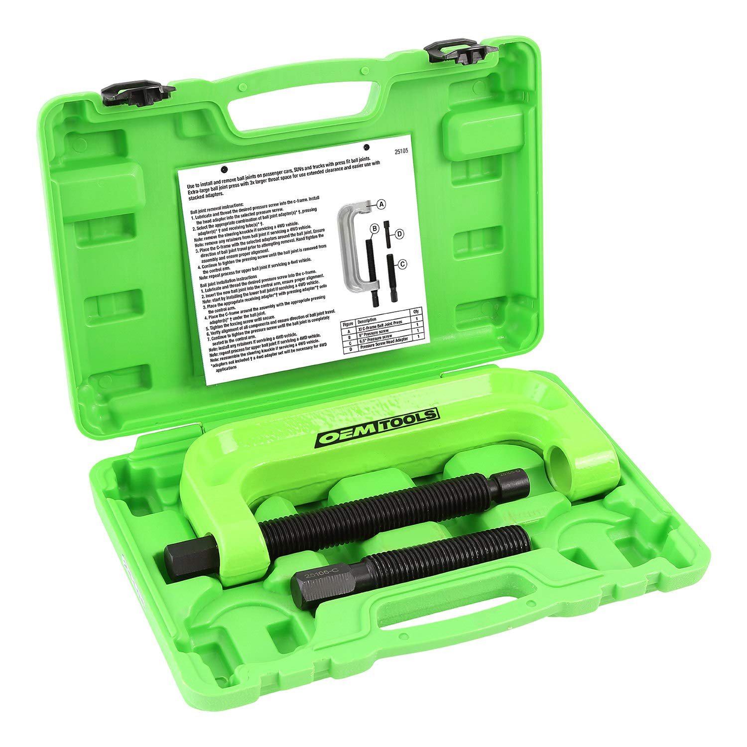 OEMTOOLS 25105 XL C-Frame Ball Joint Press Kit - Heavy Duty Ball Joint Removal Tool for Trucks & SUVs - Extended Reach for Large Adapters - Perfect for Auto Repair Shops & DIY Mechanics