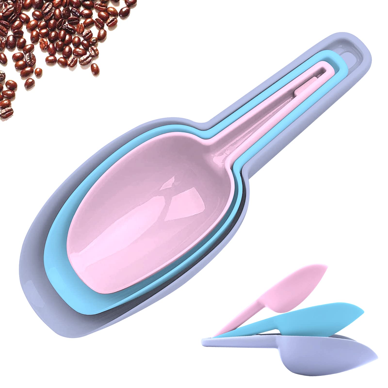 3-in-1 Plastic Kitchen Scoop Set - Multi-Purpose Ice Scooper for Freezer, Rice, Flour, Candy & Pet Food | Perfect for Baking, Coffee Brewing & Food Storage Organization