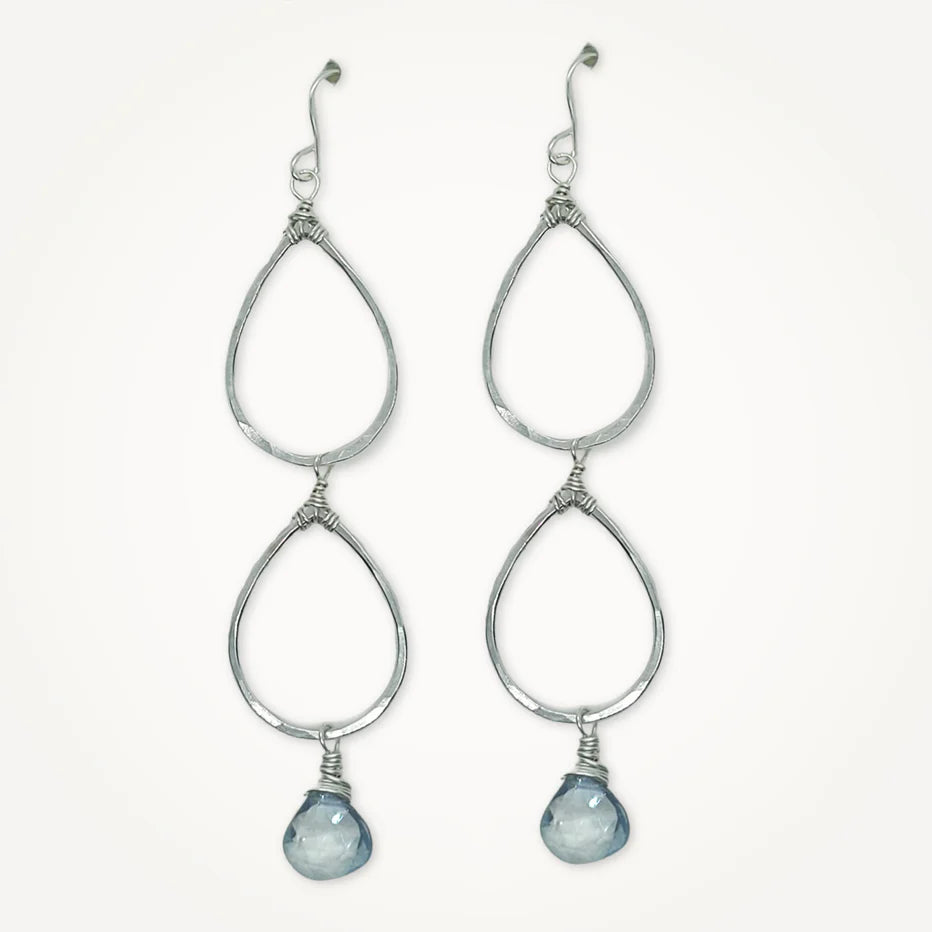 Aquamarine Double Dewdrop Earrings – Elegant Dangle Jewelry for Women, Perfect for Weddings, Parties & Special Occasions