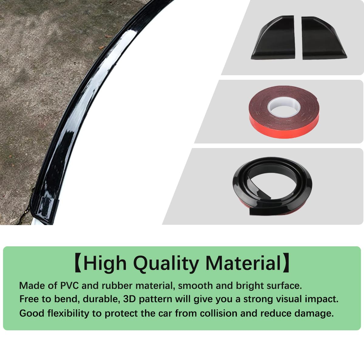 Ziciner 4.9 Ft Universal Car Trunk Spoiler Lip Kit - Carbon Fiber Pattern Rubber Rear Wing Sticker - Anti-Scratch Abrasion Resistant Auto Exterior Accessory (Bright Black #1.77 in) - Perfect for Sedans, SUVs & Sports Cars to Enhance Style & Protection