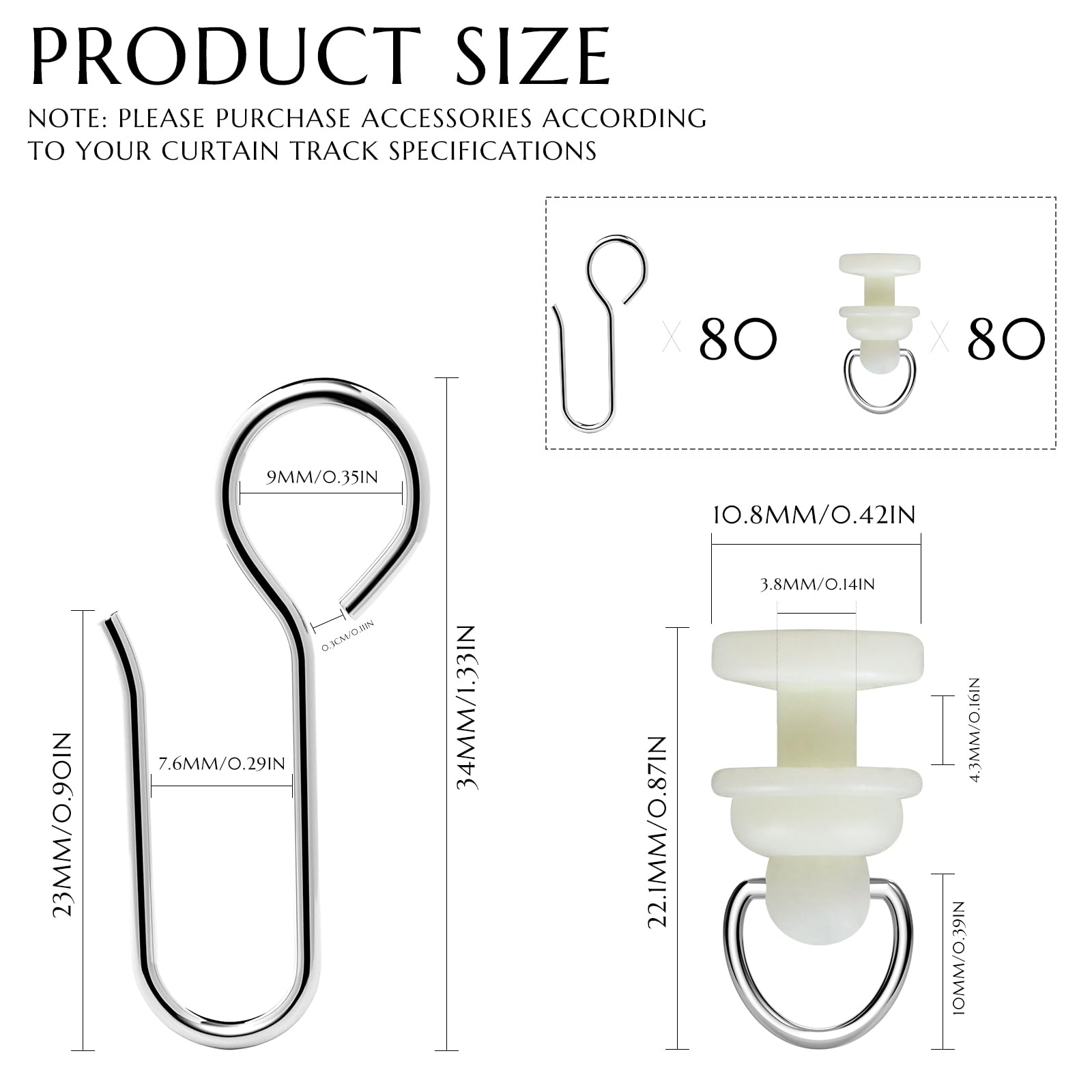 160 Pcs Shower Curtain Hooks & Gliders Set - 80 Pcs Hooks + 80 Pcs Gliders for Straight & Curved Shower Curtain Tracks - Bendable Track Rollers & Pulley System - Perfect for Bathroom, Shower, and Curtain Track Installation