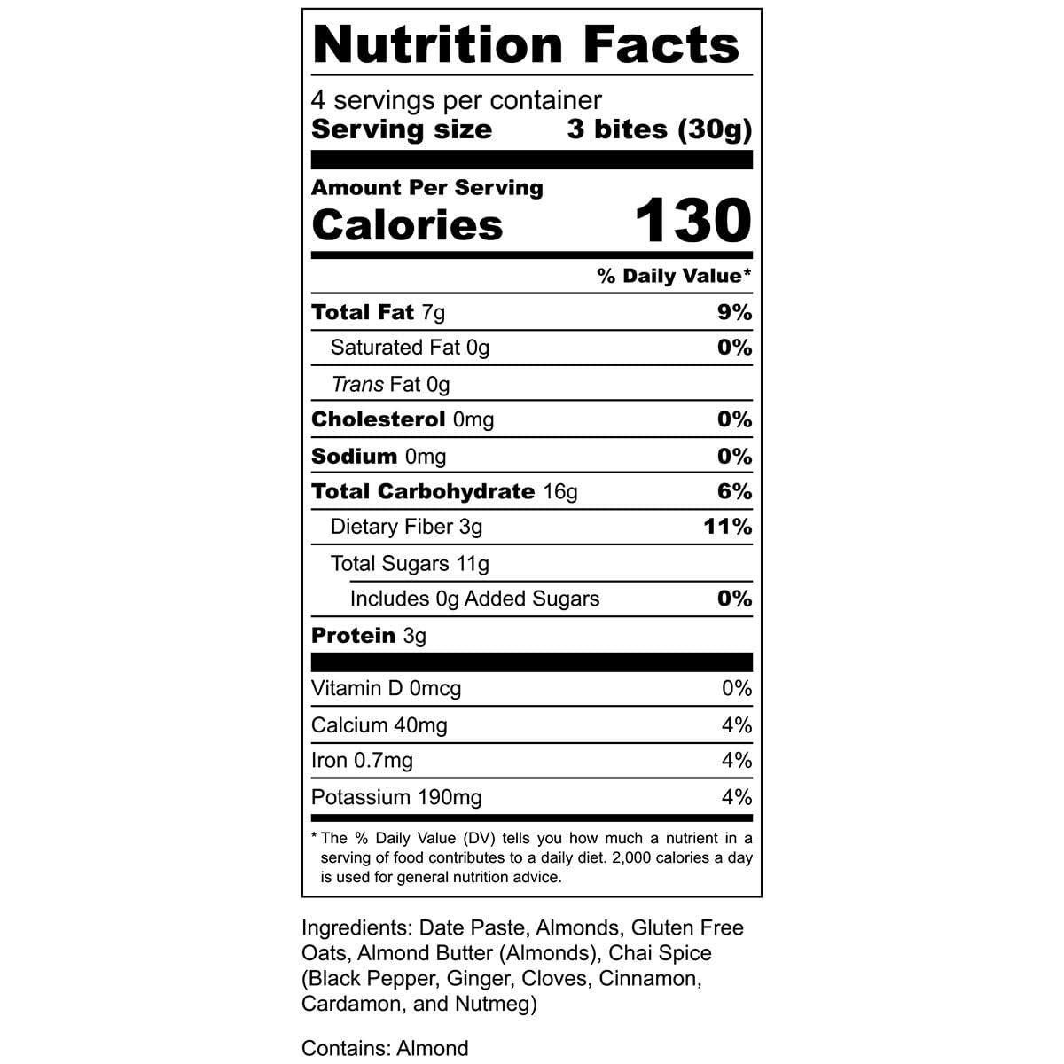 AMG Snacks Almond Chai Energy Bites - 4.3 oz, Pack of 3 (36 Bites Total) | Vegan Protein Bars with Dates & Nuts | Non-GMO, Gluten Free, All Natural Ingredients | Healthy On-the-Go Snack for Hiking, Workouts & Office Breaks