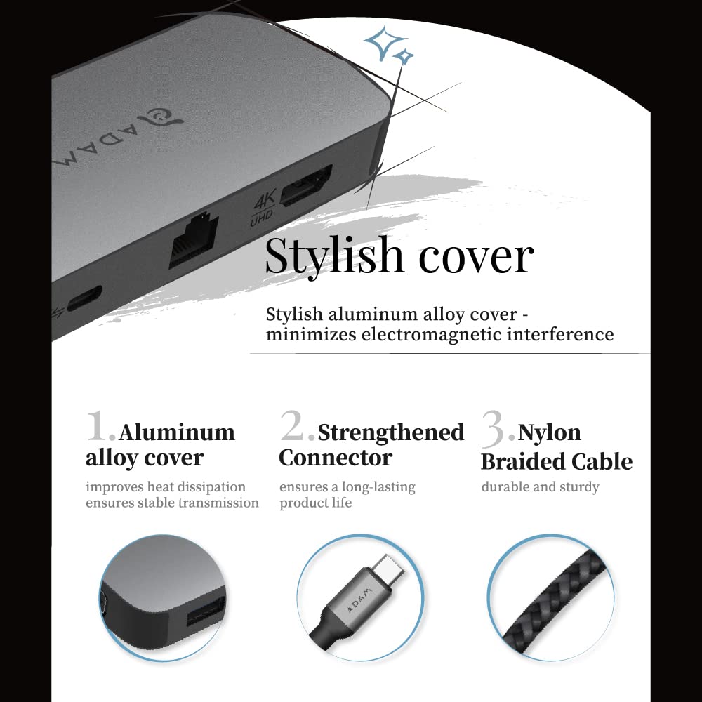 ADAM elements 10-in-1 USB-C Hub with 4K HDMI, VGA, Ethernet, 100W PD - Multiport Laptop Docking Station for MacBook Pro/Air, Dell XPS, HP, Lenovo - Perfect for Home Office, Business Travel & Remote Work