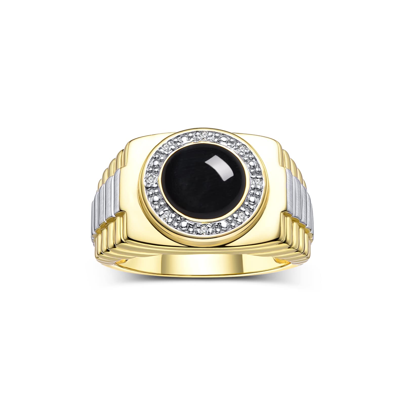 Stylish Rylos Men's Rings: Round Cabochon Gemstone & Diamond Designer Rings in Yellow Gold Plated Silver (Sizes 8-13) - Perfect for Weddings, Anniversaries & Formal Occasions | Premium Men's Jewelry Gift