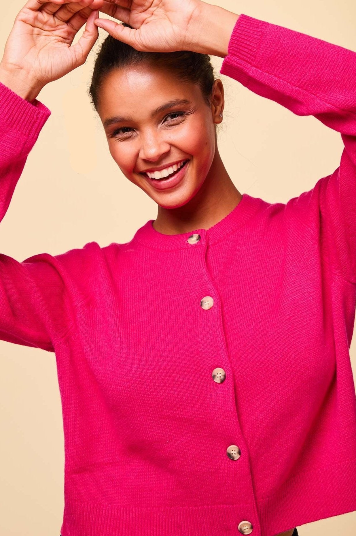 Merino Wool Brittany Cardigan for Women - Soft & Cozy Knit Sweater in Party Pink | Perfect for Fall, Winter & Holiday Gatherings