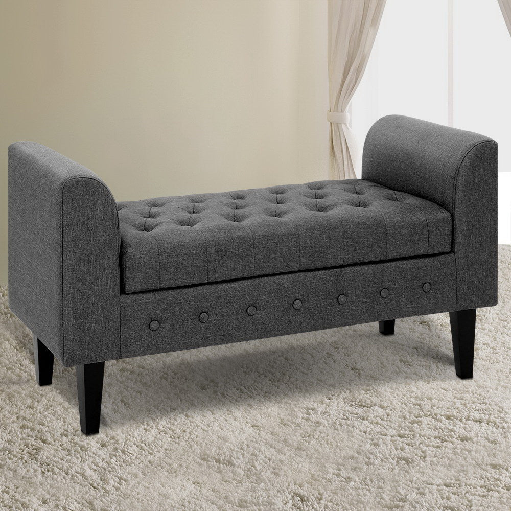 Grey Fabric Storage Ottoman - Foldable Footrest Stool with Hidden Compartment for Living Room, Bedroom & Home Organization