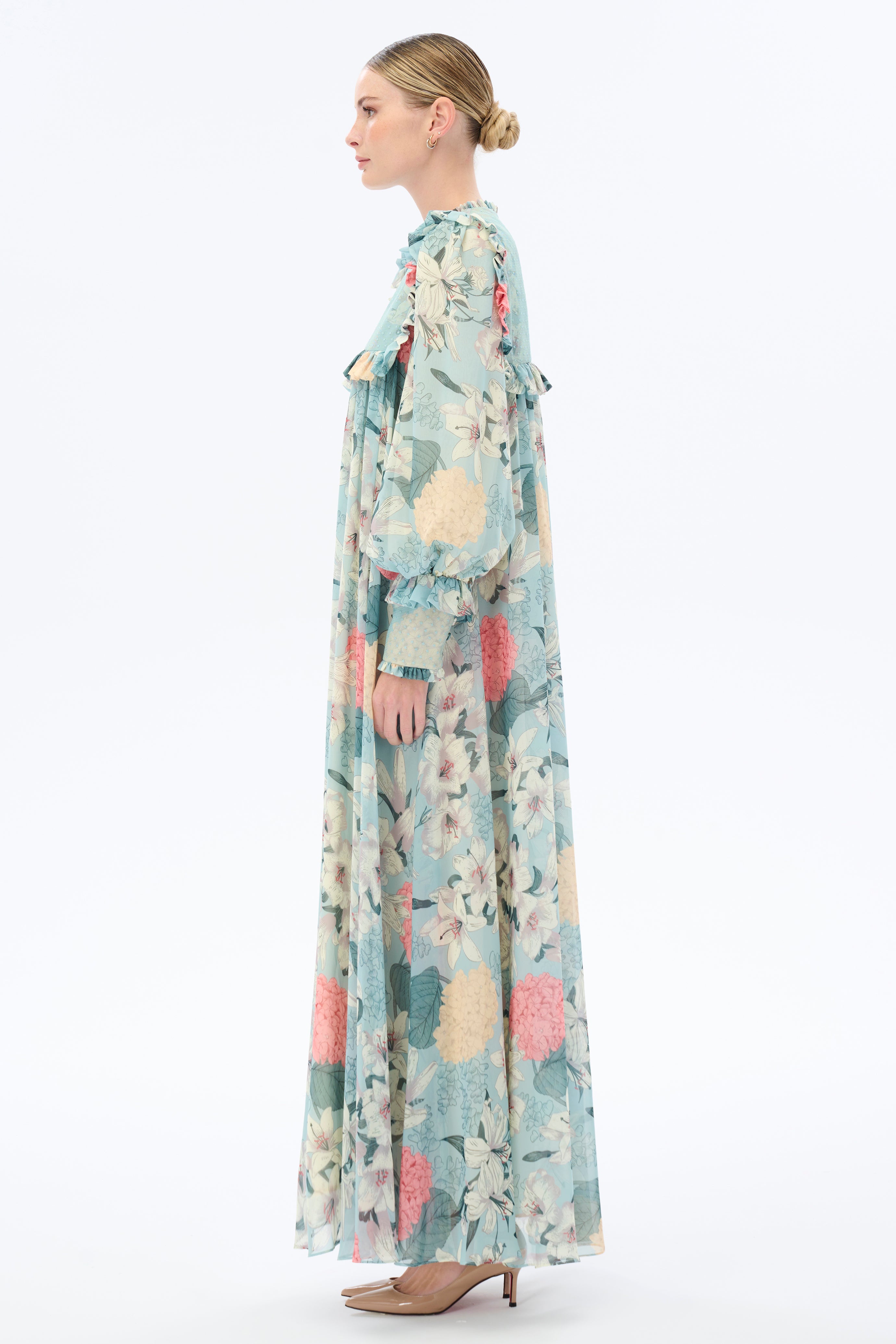 Julia Floral Print Long Sleeve Maxi Dress for Women - Elegant Boho Summer Dress for Beach, Wedding & Special Occasions
