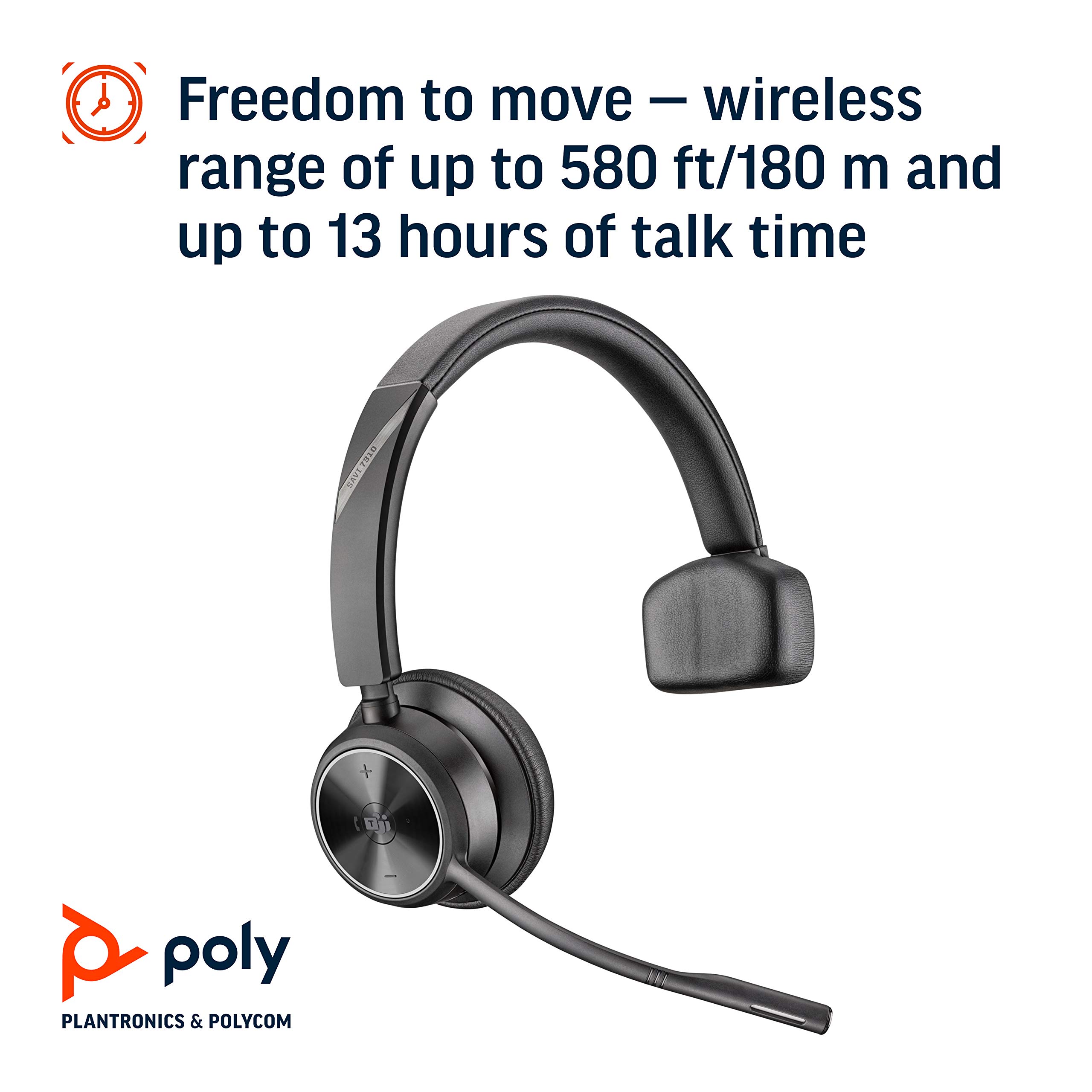 Poly Savi 7310-M Ultra-Secure Wireless DECT Headset System - Microsoft Teams Certified | Noise-Canceling Office Headset for Clear Calls | Perfect for Remote Work, Call Centers & Video Conferencing
