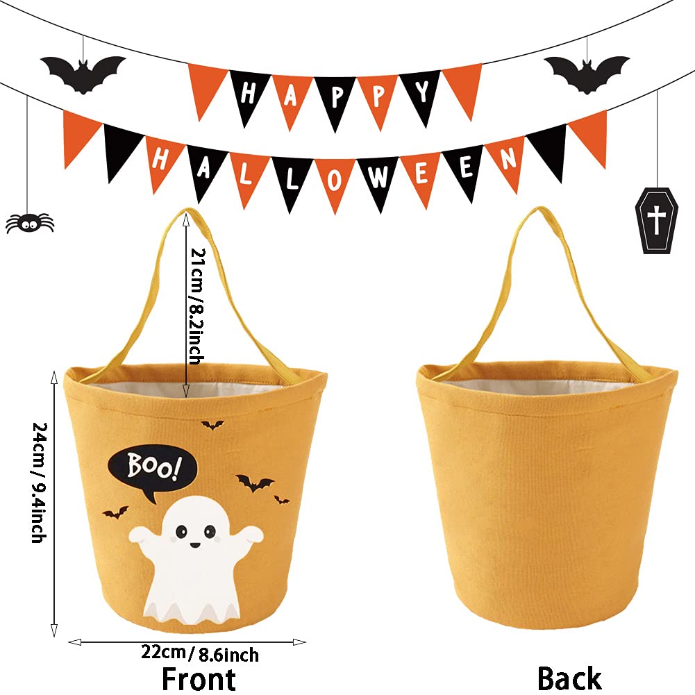 Halloween Trick or Treat Bags - Orange & Black Ghost Candy Buckets & Tote Bags for Kids Halloween Party Favors - Perfect for Trick-or-Treating, Costume Parties & Halloween Decorations