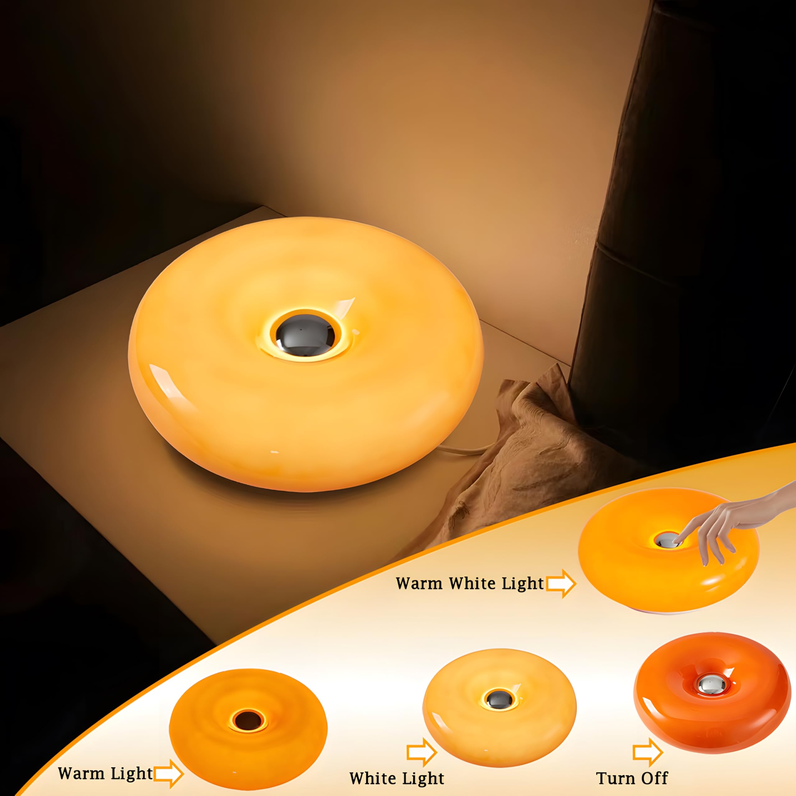 Creative Donut-Shaped LED Atmosphere Lamp - Plug-in Wall Light & Table Lamp for Bedroom, Corridor, Living Room - Modern Orange Night Light for Cozy Home Decor & Warm Ambiance