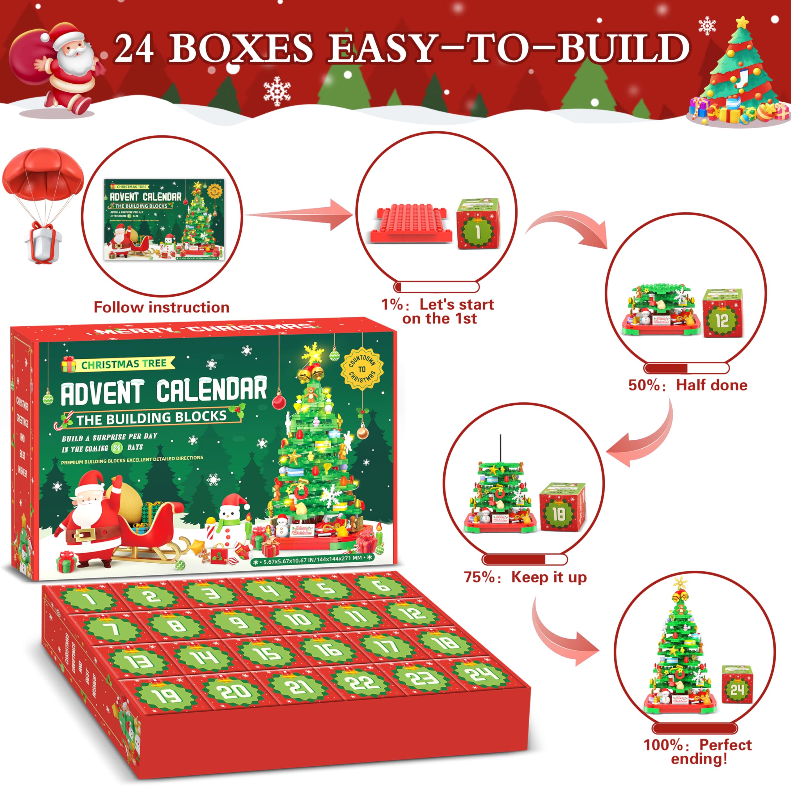 2025 Advent Calendar Building Blocks Kit - 24 Days Christmas Countdown with Light-Up Tree, Compatible with Lego | Holiday Countdown Toy for Kids & Adults | Perfect for Family Christmas Traditions & DIY Decorations