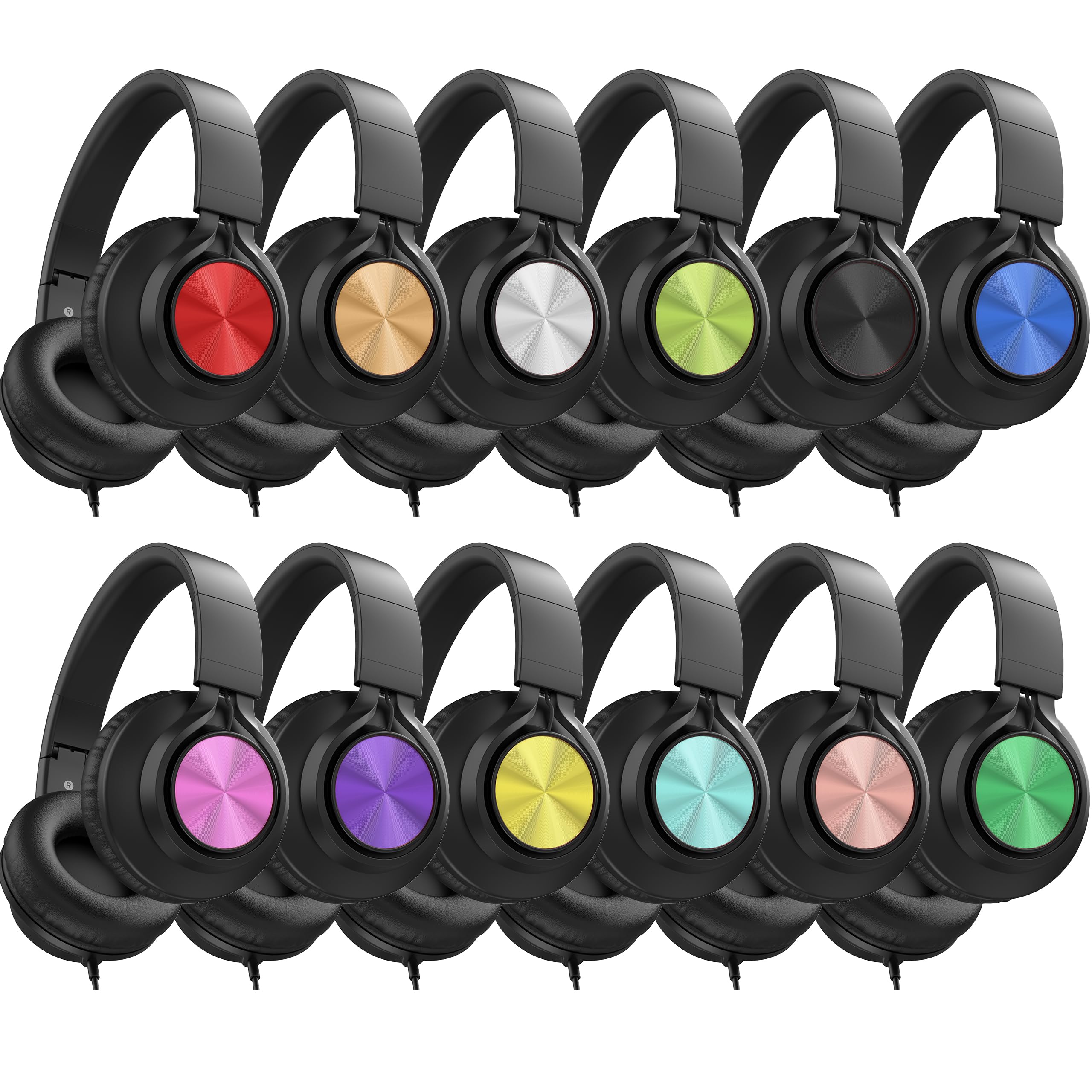 AILIHEN 12-Pack Bulk Wired Headphones for Students - Adjustable Over-Ear Foldable Headset with Microphone, HD Stereo Sound & 3.5mm Jack - Perfect for Classroom, Chromebook, Laptop, Online Learning (Multicolor)