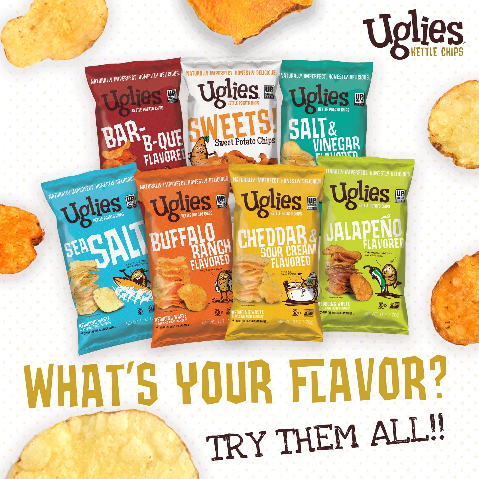 UGLIES Cheddar & Sour Cream Kettle-Cooked Potato Chips - Gluten Free, Kosher, Non-GMO Snack Packs (2oz, 24 Count) - Perfect for School Lunches, Office Snacks & On-the-Go Munching