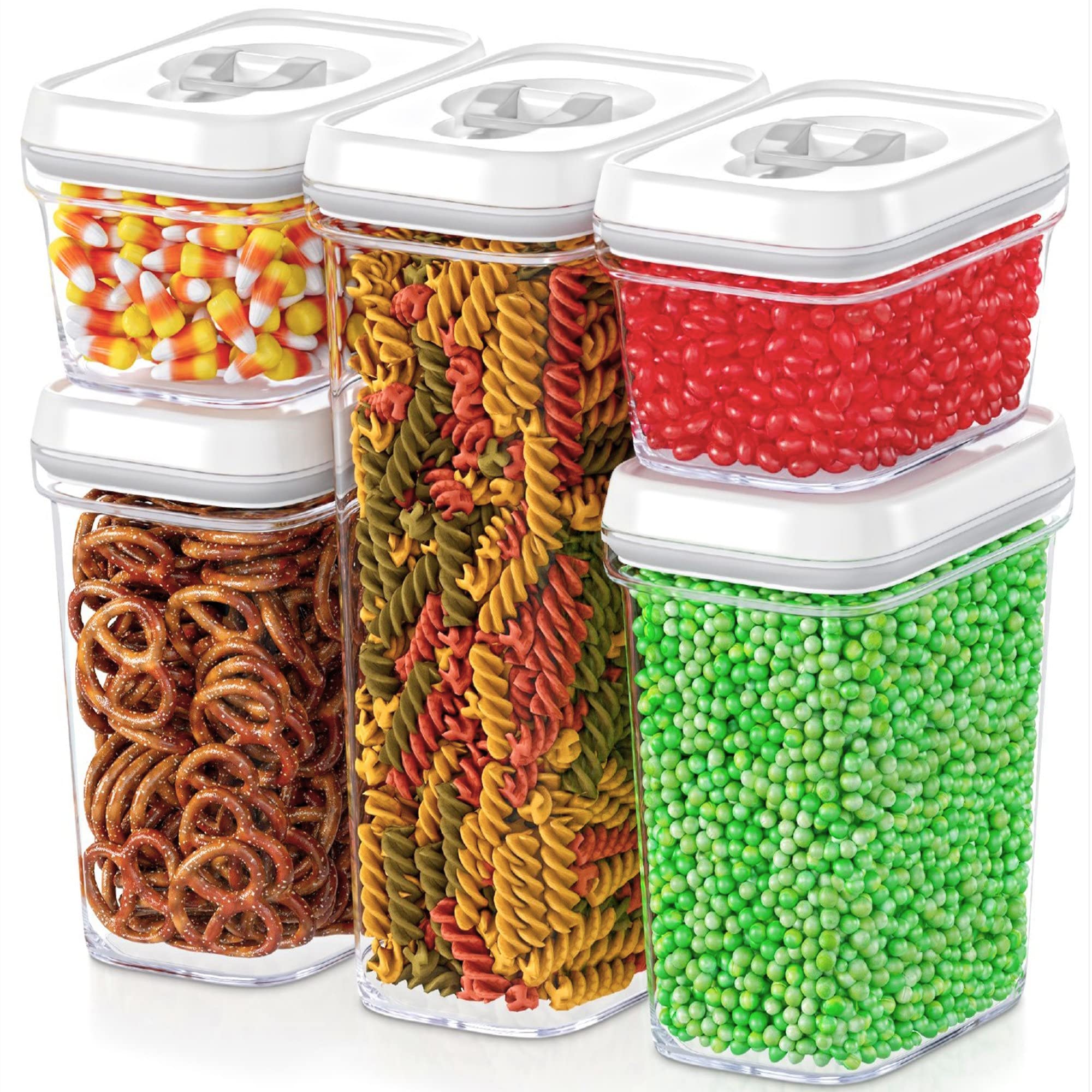 DWËLLZA 5-Piece Airtight Food Storage Containers Set with Lids - BPA-Free Clear Kitchen Pantry Organizers for Flour, Sugar, Cereal & Dry Goods - Perfect for Meal Prep, Baking & Food Freshness