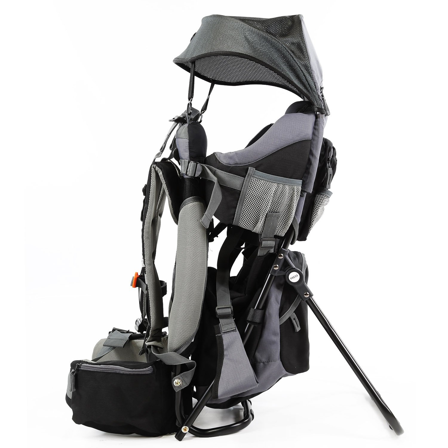 ClevrPlus Canyonero Baby Backpack Carrier for Hiking & Camping - Adjustable Toddler Child Carrier with Stand & Sun Shade Visor (Black) - Perfect for Outdoor Adventures, Family Trips & Hands-Free Parenting