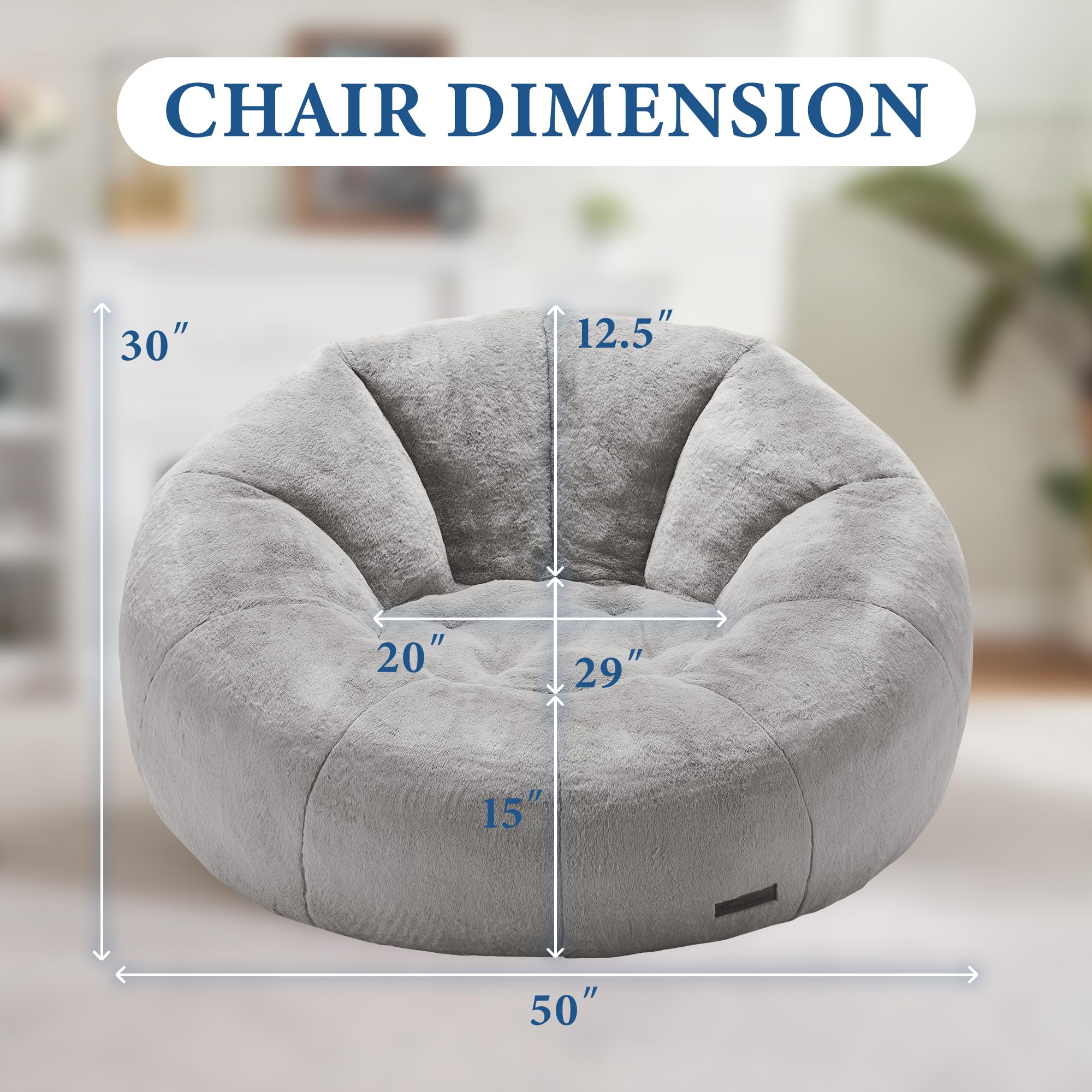 Hobestluk Large Bean Bag Chair for Adults - Oversized Comfy Bean Bag Sofa Chair with Spacious Design, Perfect for Reading, Gaming, Lounging & Relaxing in Living Room, Bedroom or Dorm (Grey)