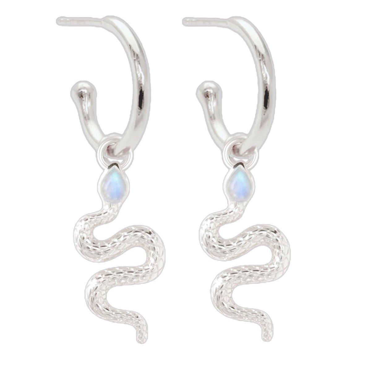 Laihas New Beginnings Moonstone Snake Hoop Earrings - Elegant Sterling Silver Jewelry for Women | Perfect for Boho Fashion, Parties & Everyday Wear