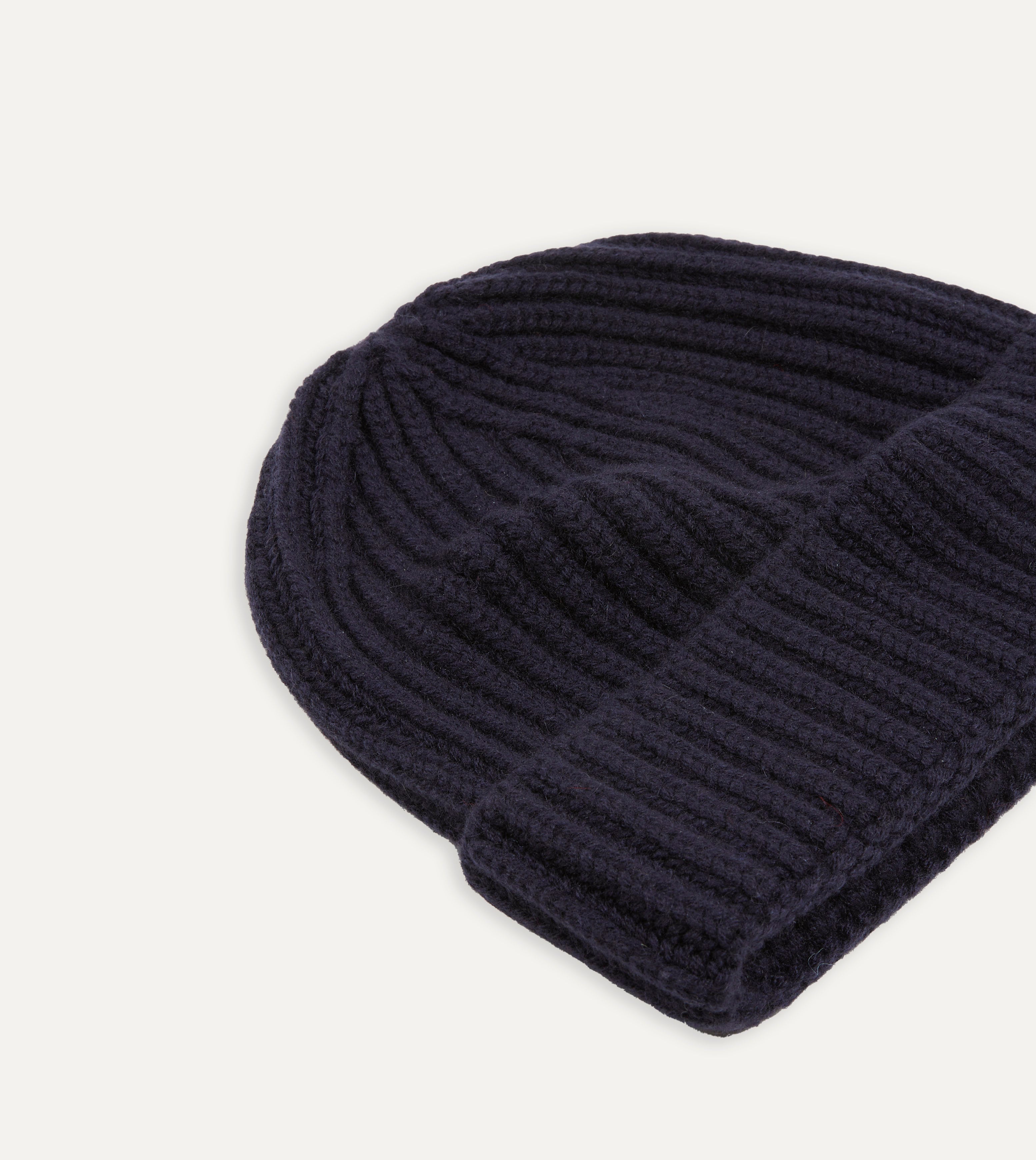 Luxury Navy Blue Cashmere Ribbed Knit Winter Beanie Hat for Men & Women - Soft Warm Unisex Cuffed Cap for Cold Weather, Outdoor Activities & Fashion Accessories
