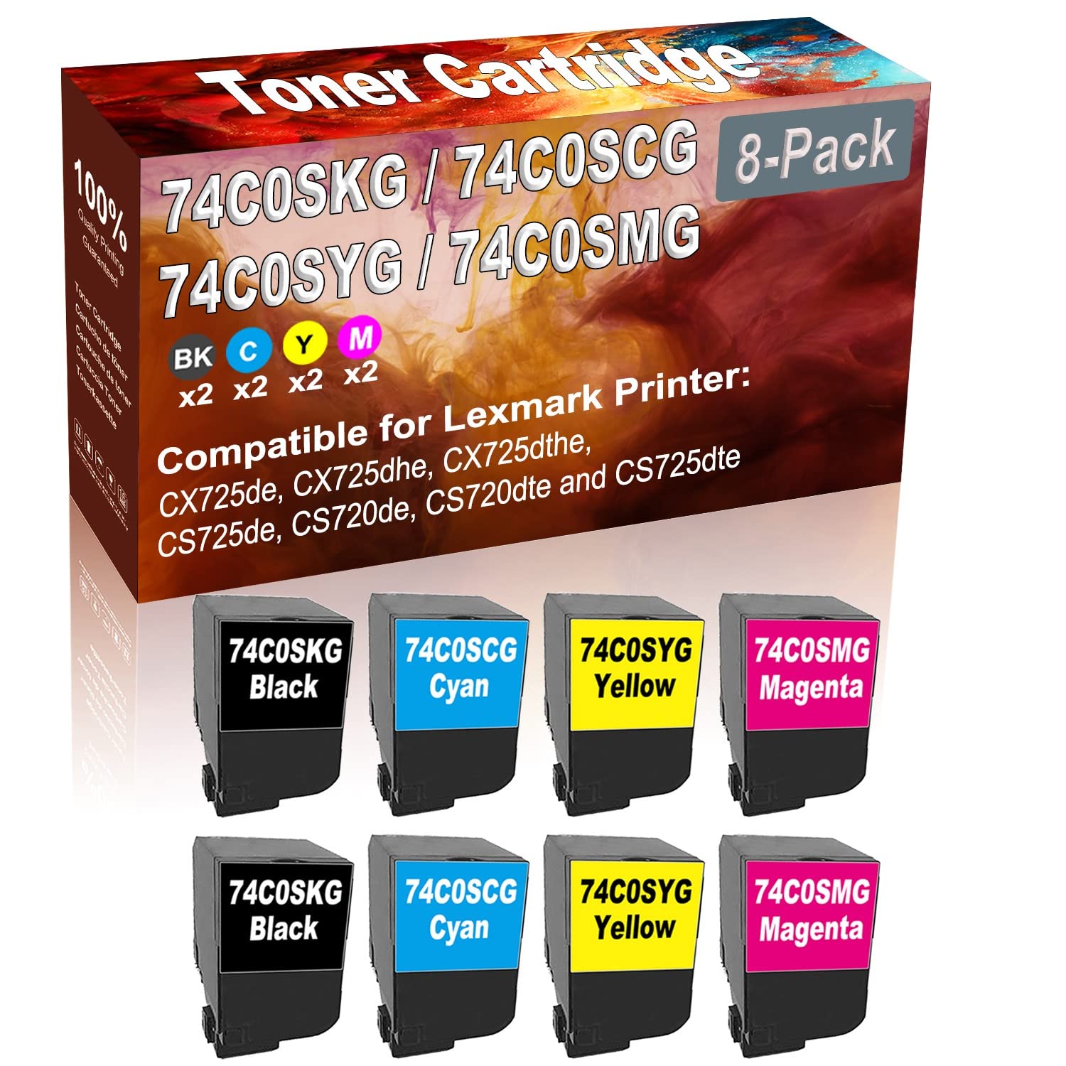 8-Pack High Yield Toner Cartridge for CX725de Printers - Home & Office Use