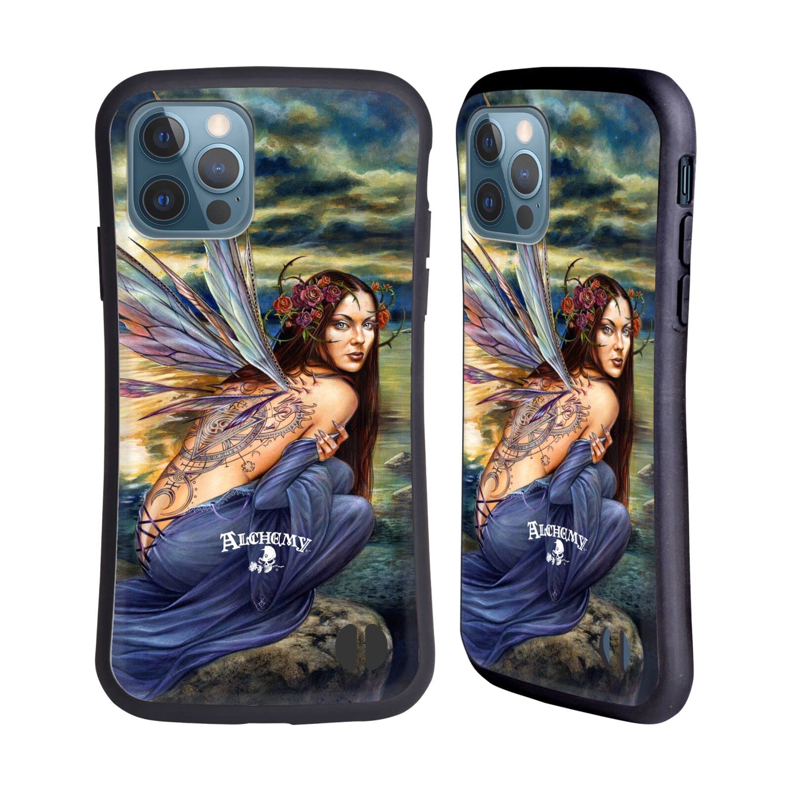 Alchemy Gothic Sylundine Wing Hybrid Case for iPhone 12/12 Pro - Officially Licensed Gothic Phone Cover by Head Case Designs - Perfect for Dark Fashion Lovers & Halloween Costume Accessories