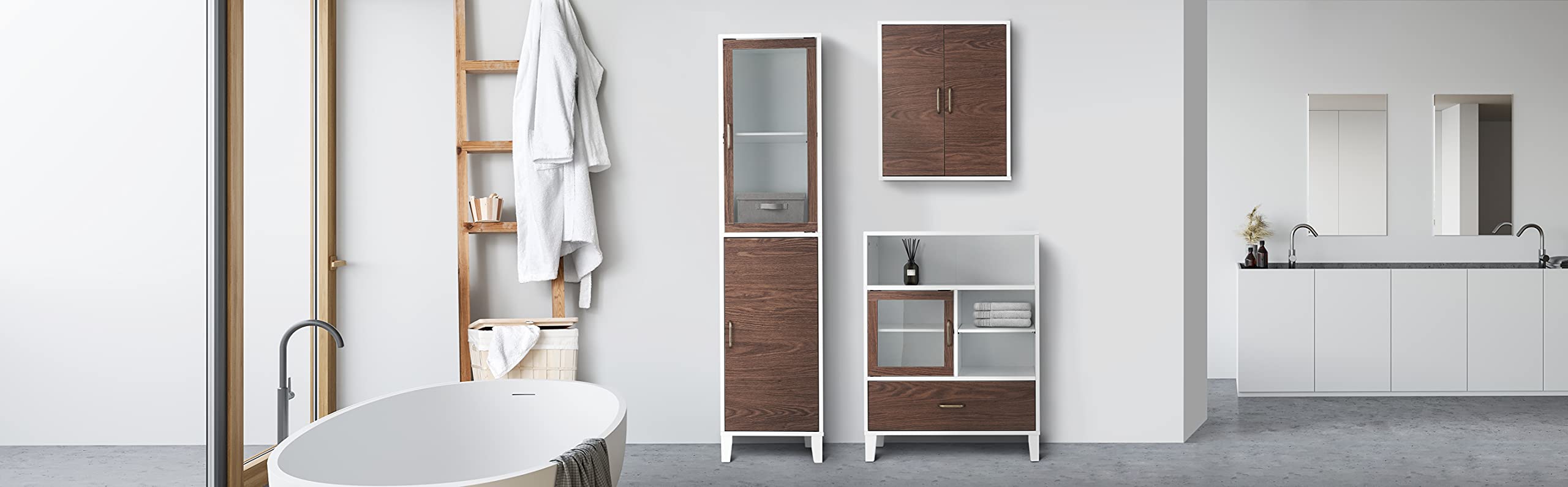 Teamson Home Wooden Bathroom Wall Cabinet - Wall Mounted Medicine Storage with Adjustable Shelf, Walnut & White Two-Door Design for Bathroom Organization & Space Saving