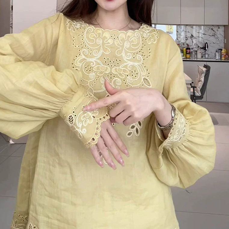2025 Trendy Women's Embroidered Hollow-Out Luxury Shirt - Breathable Loose Fit Spring Summer Blouse for Casual Wear & Vacation Outfits
