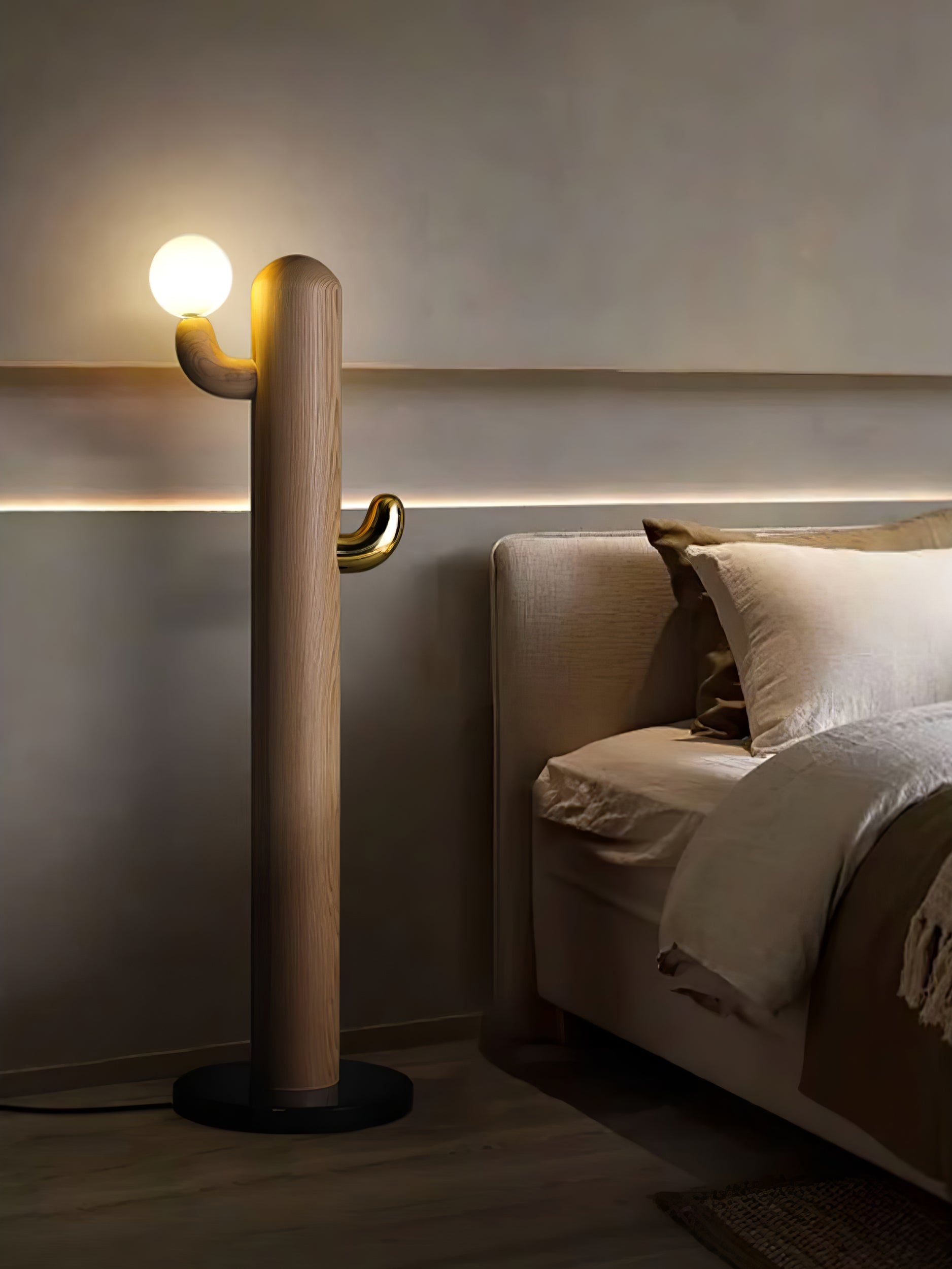 Modern Cactus Wood Floor Lamp - Handcrafted Natural Wood Standing Light for Living Room, Bedroom & Office - Warm Ambient Lighting for Home Decor