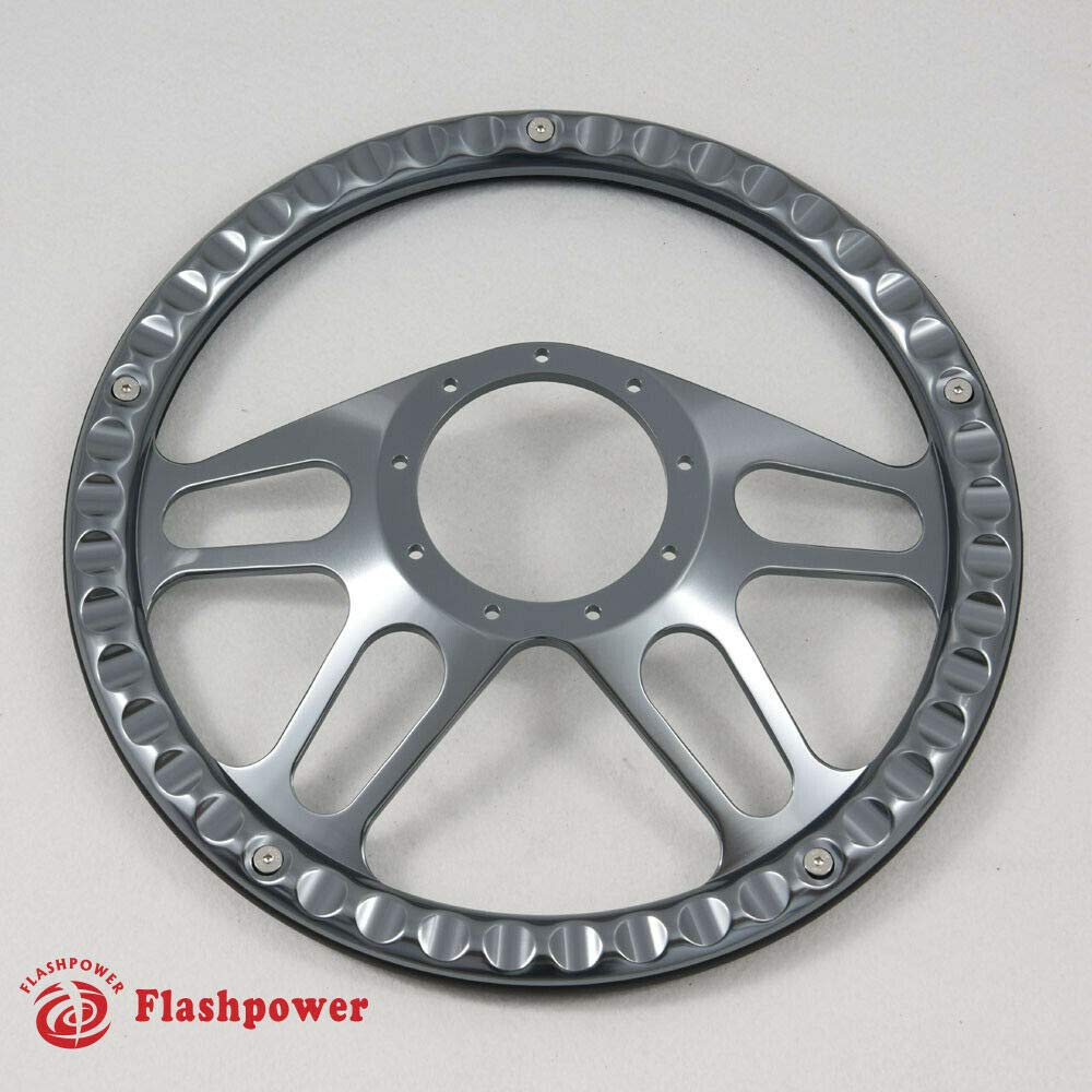 14 Inch Gun Metal Billet Aluminum 9-Hole Steering Wheel Kit with Horn Button & Adapter for 1969-1994 Classic Cars – Perfect for Hot Rods, Muscle Cars & Custom Builds