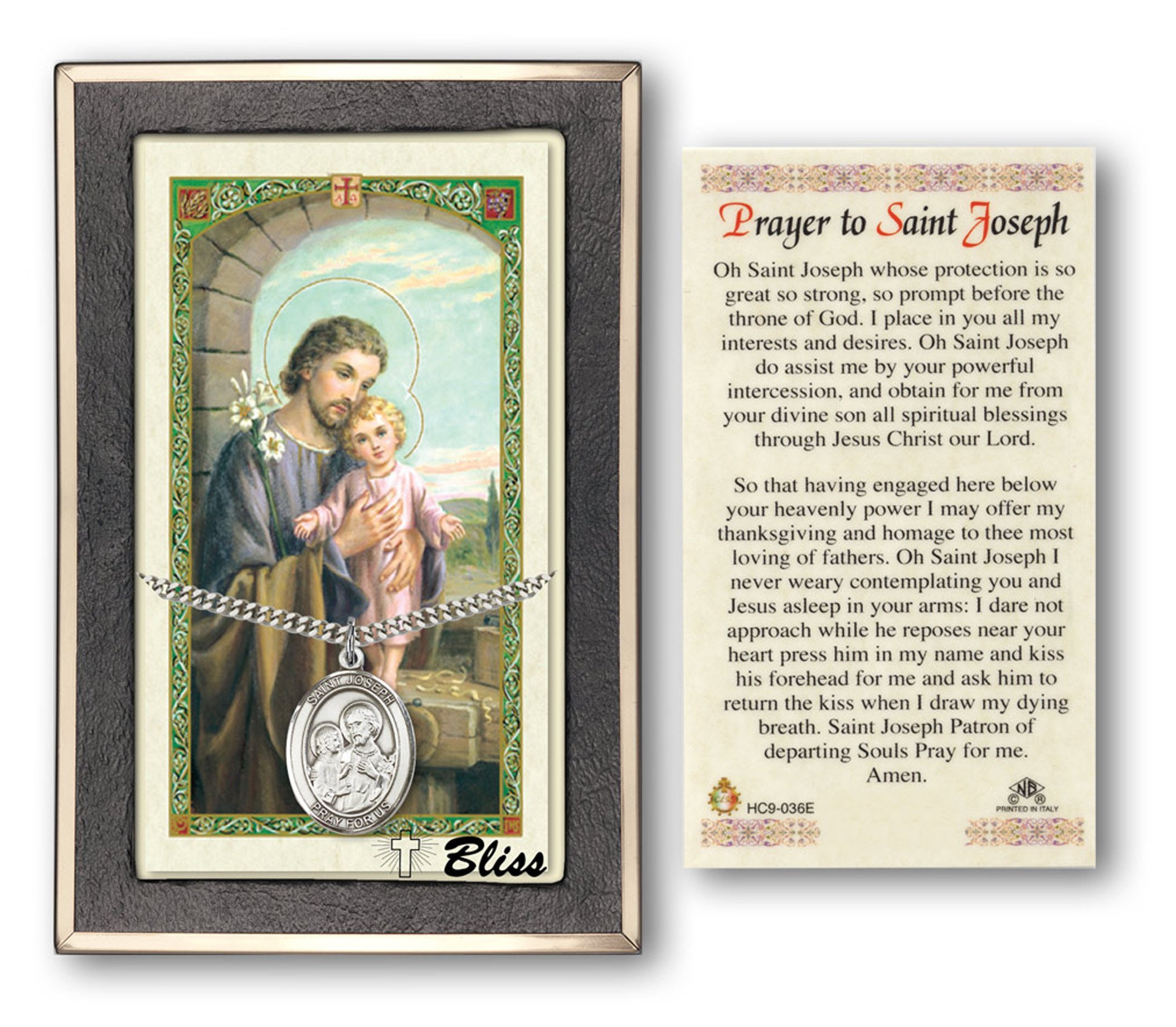Bonyak Jewelry Sterling Silver St. Joseph Medal with 24 Inch Heavy Curb Chain & Prayer Card - Religious Necklace for Men & Women, Catholic Gifts, Baptism, First Communion, Confirmation, Spiritual Protection