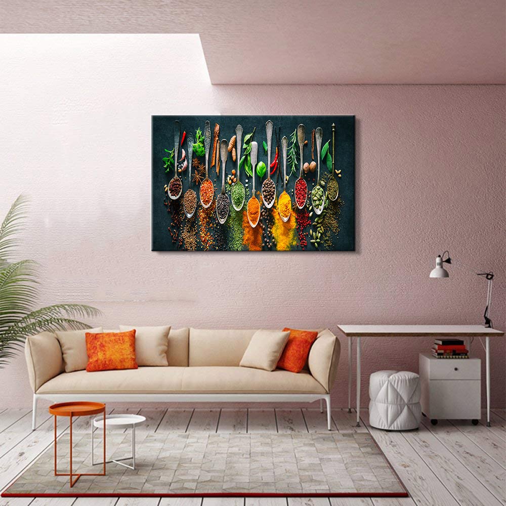 Modern Kitchen Wall Art Decor - 28''H x 40''W Framed Spice & Food Themed Prints - Perfect for Dining Room, Restaurant & Home Decor