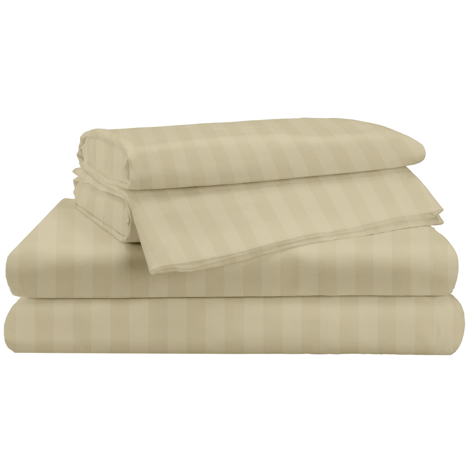 Sunday Home 400 Thread Count 100% Cotton Sheets - Damask Stripe Khaki Twin 4-Piece Bed Sheet Set | Ultra Soft Long Staple Sateen Weave | 16