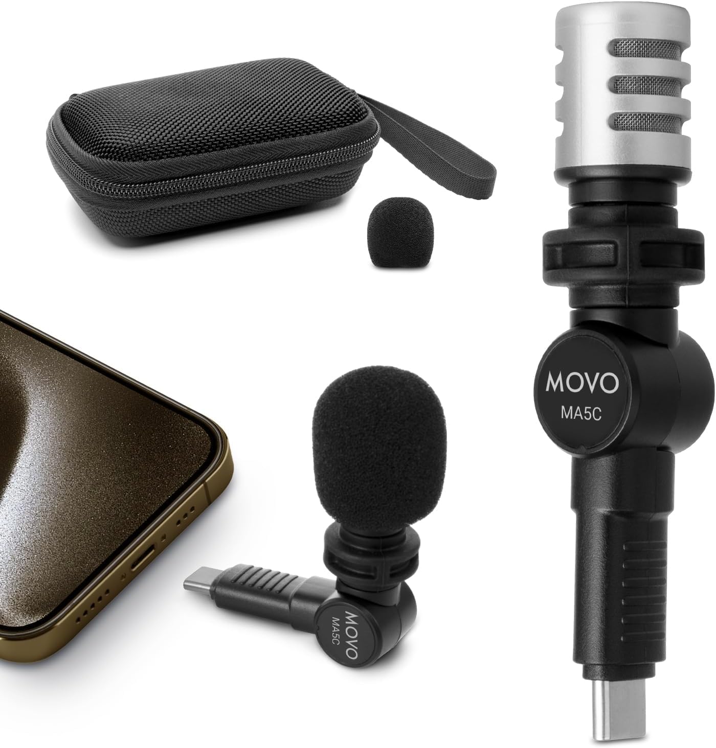 Movo USB-C Condenser Shotgun Microphone for iPhone 15/16 & USB-C Devices - Portable External Mic for Video Recording, Voice Overs, Interviews, Vlogging - Perfect for YouTube Creators, Travel Vloggers & Podcasters