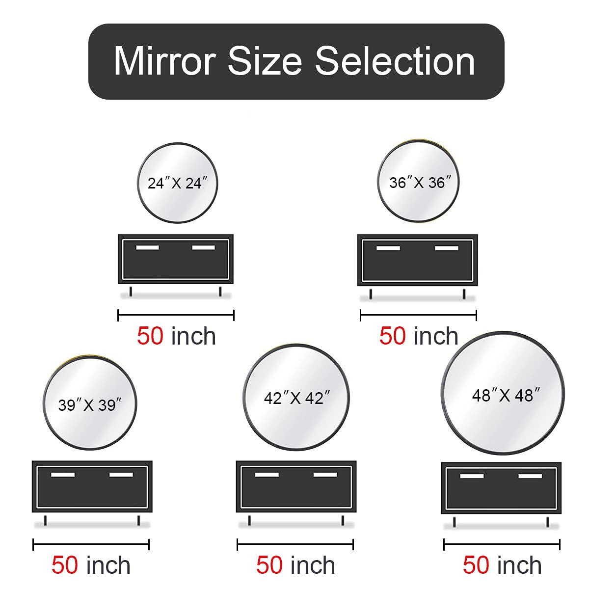 42 Inch Large Round Wall Mirror with Black Metal Frame - Modern Circular Mirror for Bathroom, Entryway, Kitchen & Living Room Decor - Perfect for Vanity, Hallway & Home Decoration