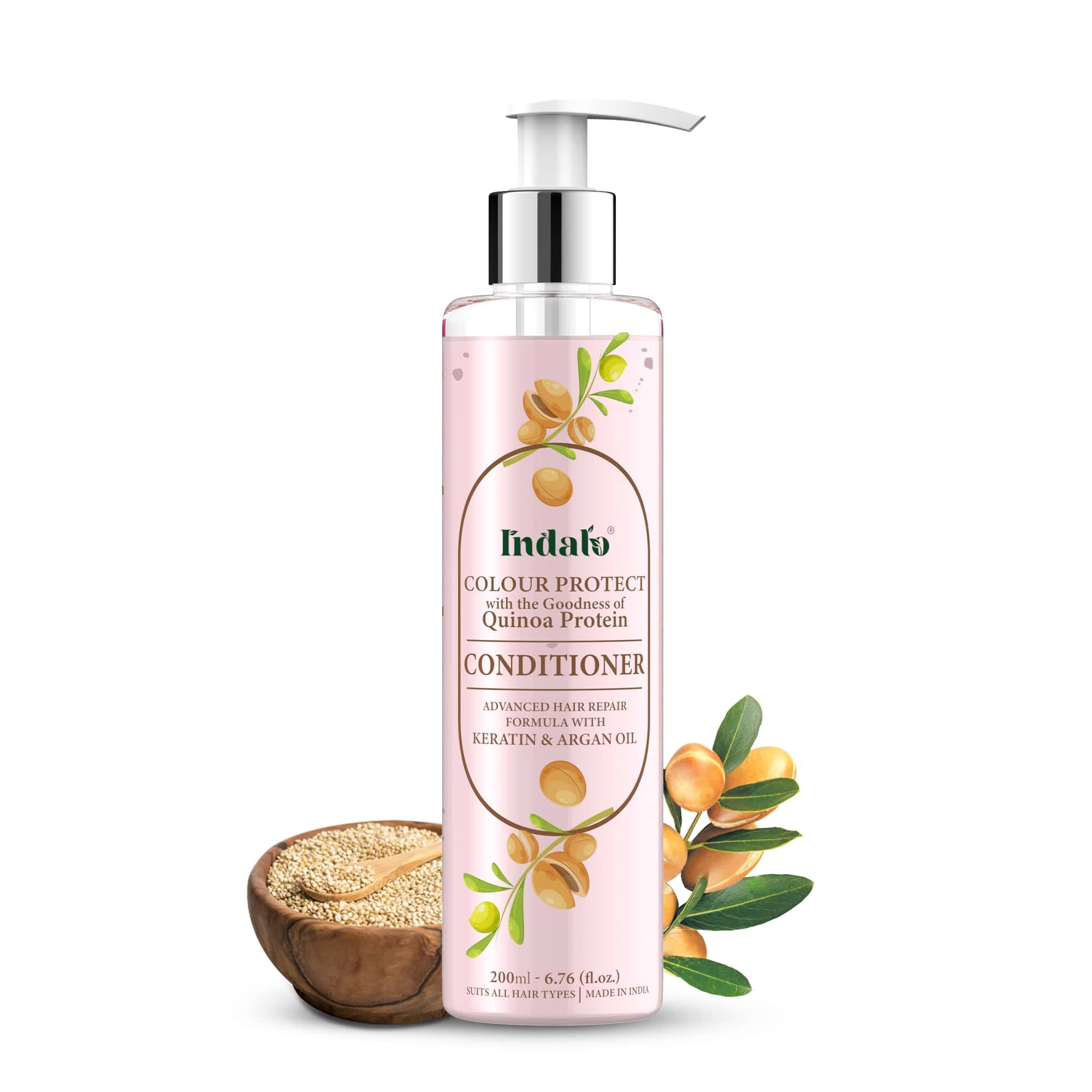Indalo Quinoa Protein Color Protect Conditioner with Argan Oil - Keratin Treatment for Color-Treated & Damaged Hair - Sulfate Free, Paraben Free (200ml) - Smooth, Nourished Hair for Daily Care & Salon-Quality Results