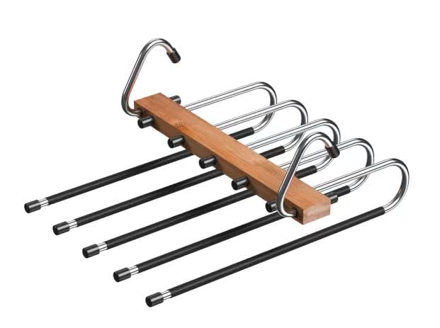 Space Saving Bamboo Pants Hangers - Closet Organizer for Jeans & Trousers - Home & Office Use