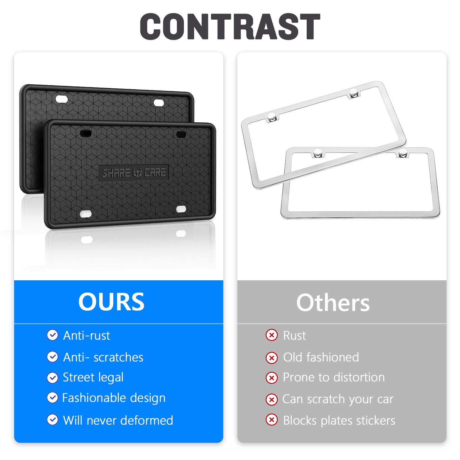2 Pack Silicone License Plate Frame Set - Rustproof & Weatherproof Front & Back License Plate Cover with Anti-Rattle Design - Fits US & CA Standard Cars + 2 Bonus Non-Slip Drink Coasters (Red) - Perfect for Car Enthusiasts & Daily Commuters