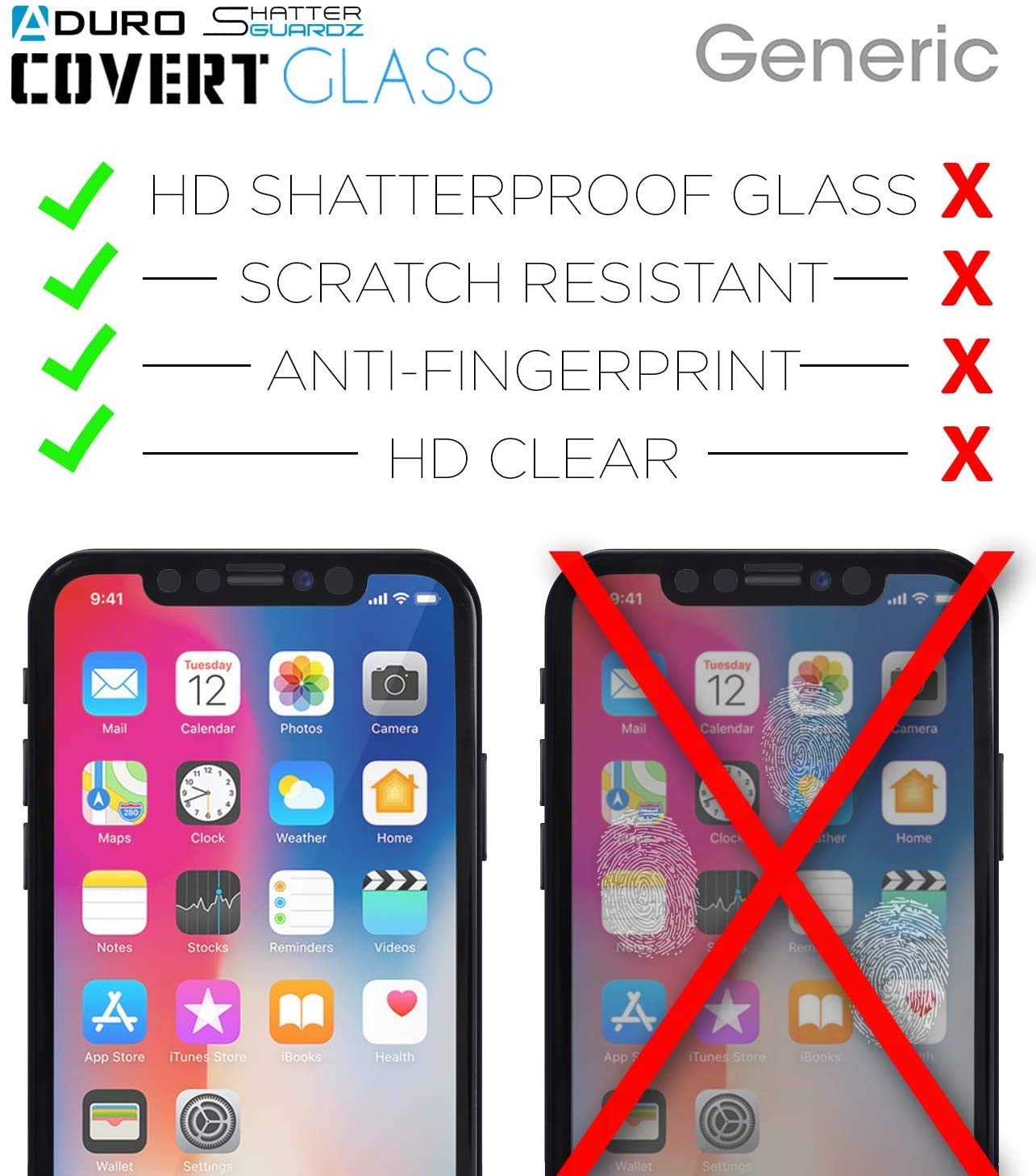 Aduro Tempered Glass Screen Protector for Apple iPhone 11 Pro/iPhone X/XS - 5 Pack Shatterproof Film with HD Clarity & Bubble-Free Installation - Perfect for Everyday Use, Gaming & Outdoor Activities