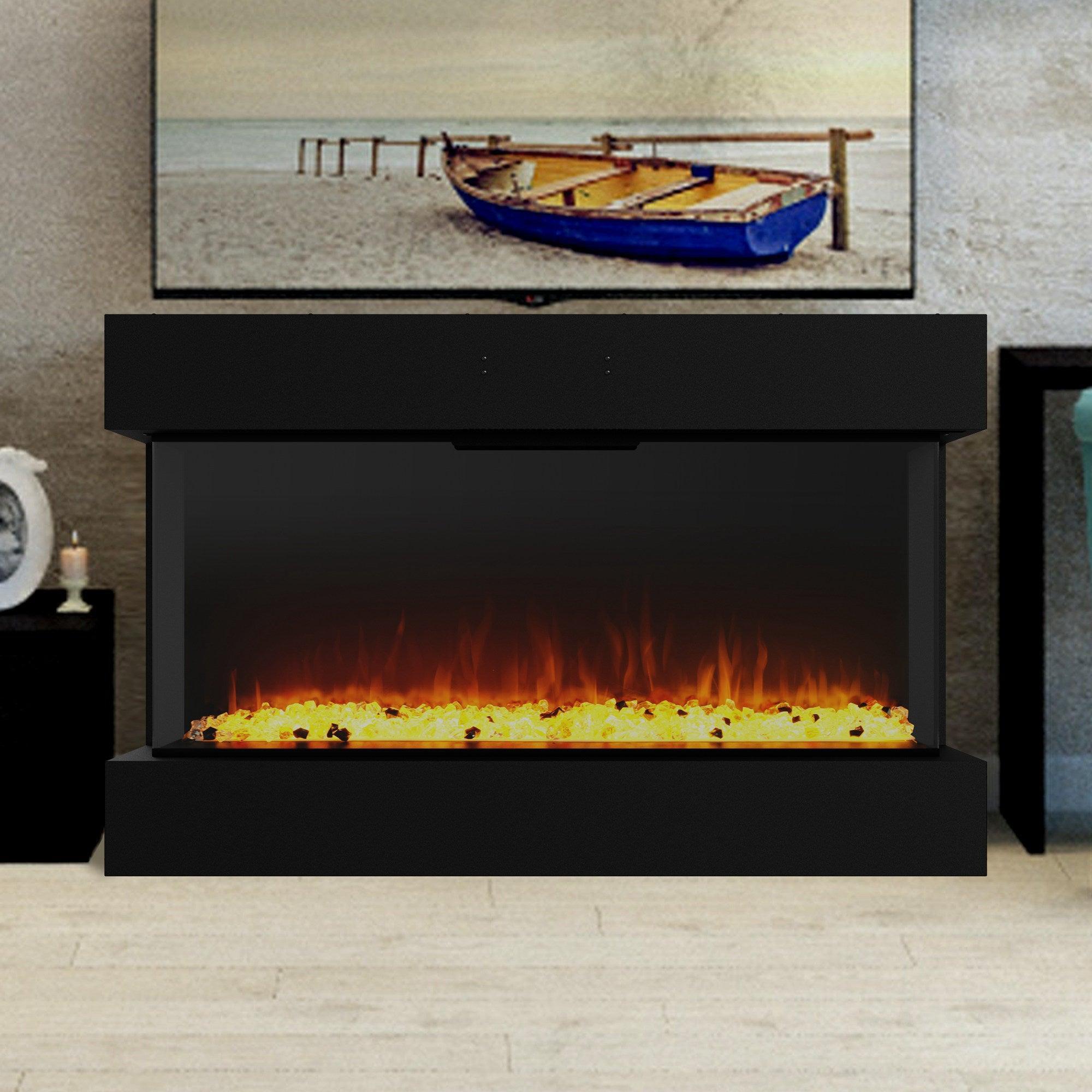 Black Recessed or Wall Mount Electric Fireplace with 3 Color LED Flame - Perfect for Living Room, Bedroom & Office Heating & Decor