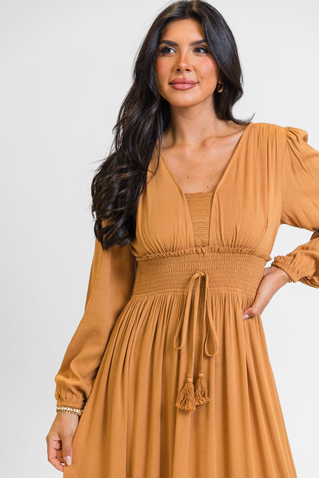 Lucky To Have You Camel Maxi Dress - Elegant Long Flowy Boho Dress for Women | Perfect for Beach Vacations, Summer Parties & Casual Outings